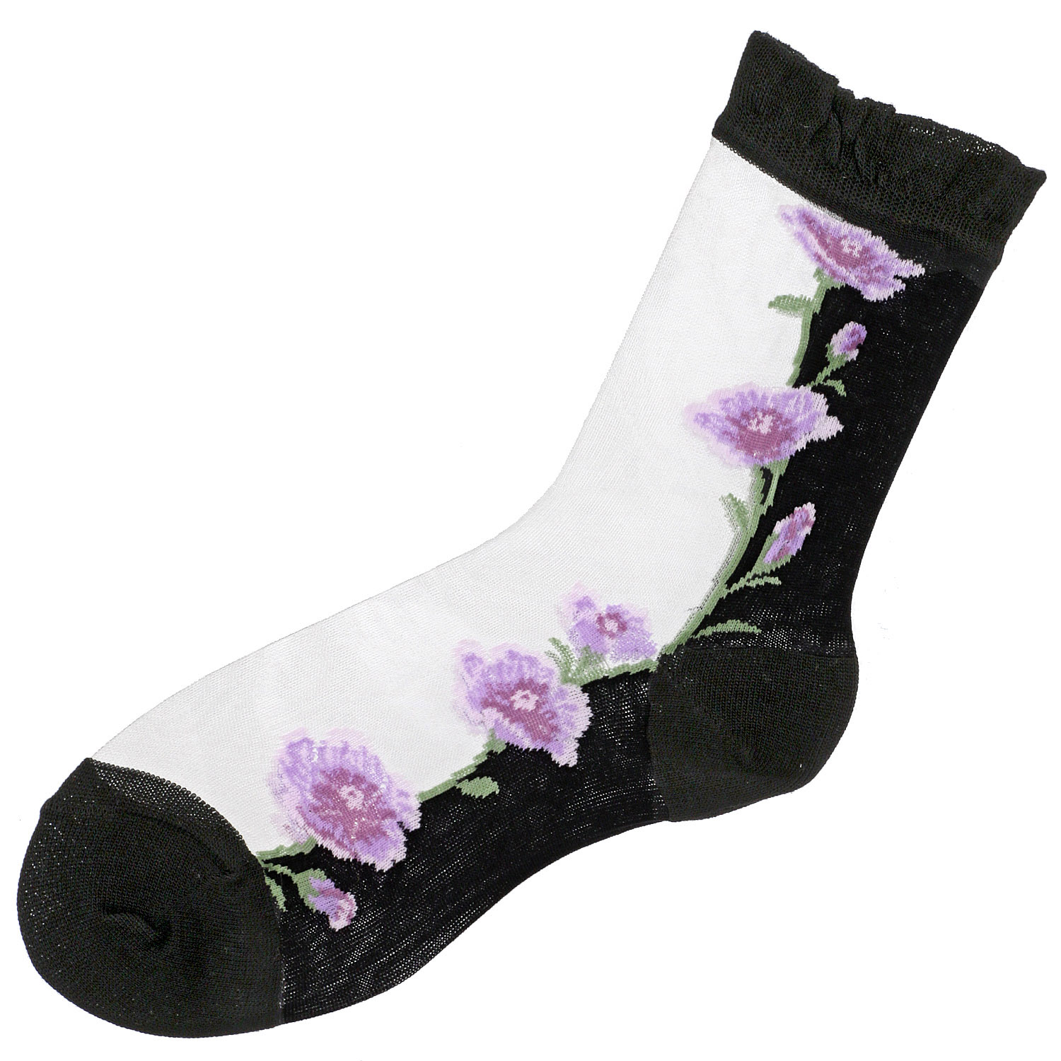 シースルーソックス 丈長  花柄（タチアオイ） - 画像3