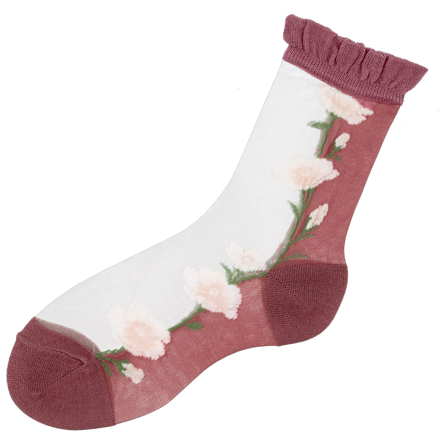 シースルーソックス 丈長  花柄（タチアオイ） - 画像5