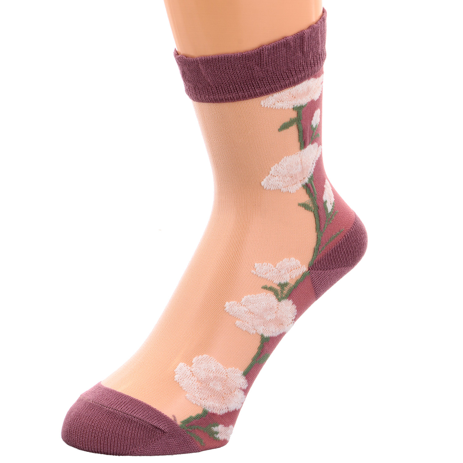 シースルーソックス 丈長  花柄（タチアオイ） - 画像7