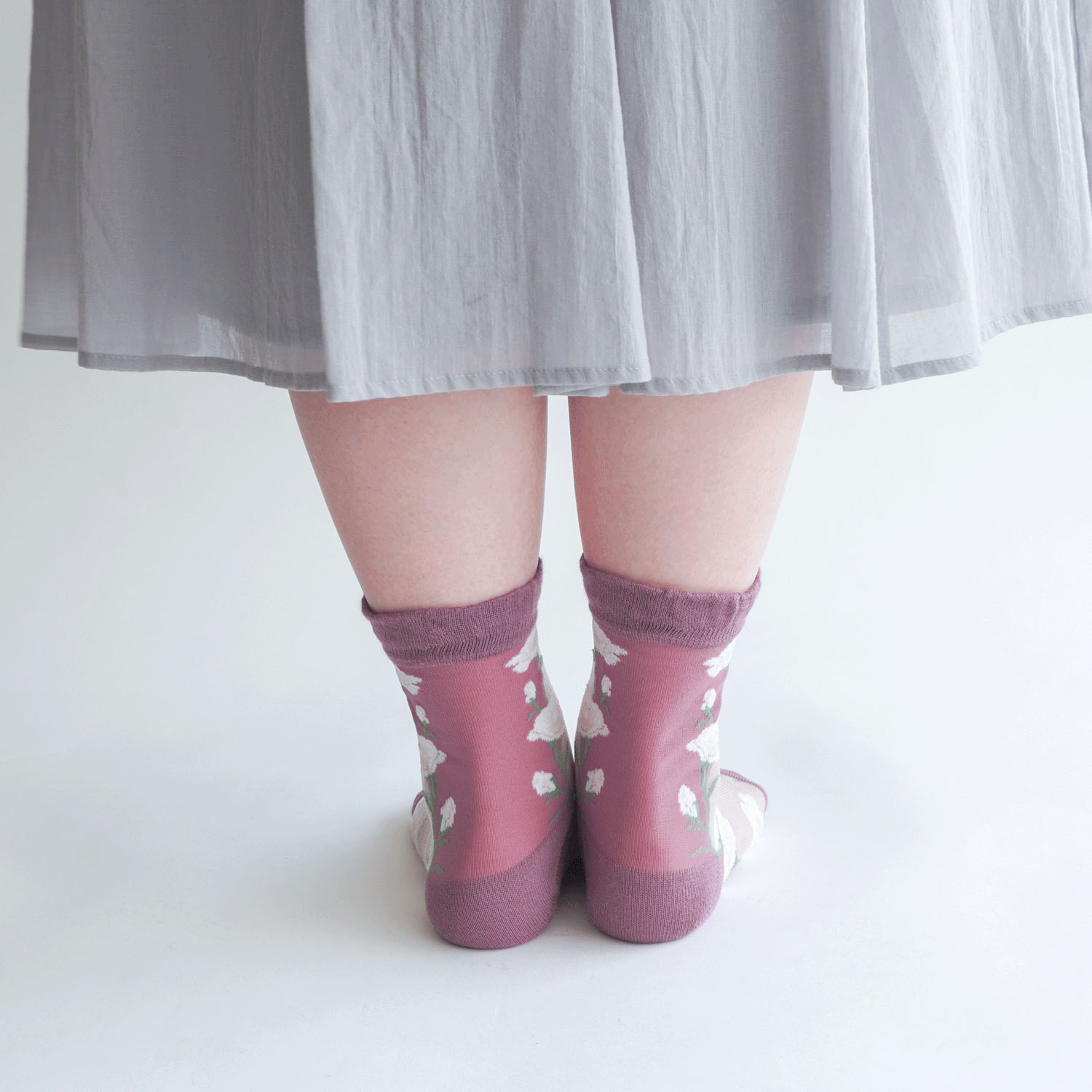 シースルーソックス 丈長  花柄（タチアオイ） - 画像10