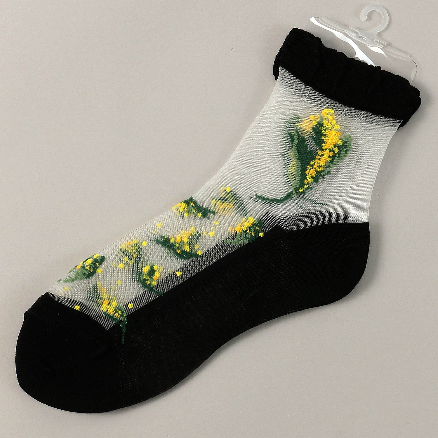 【26SS先行予約】 シースルーソックス クルー丈 ミモザ柄 - 画像3