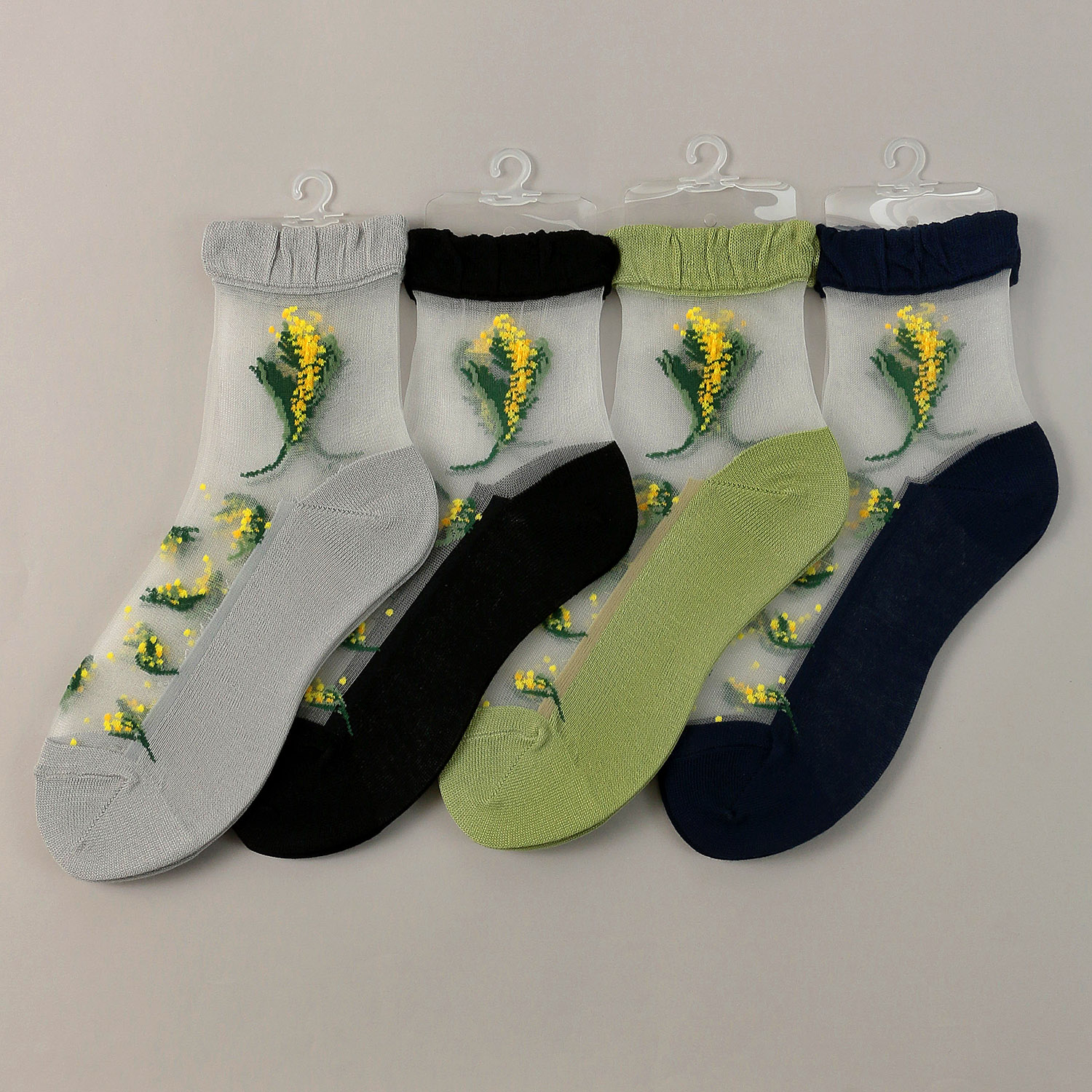 【26SS先行予約】 シースルーソックス クルー丈 ミモザ柄 - 画像1