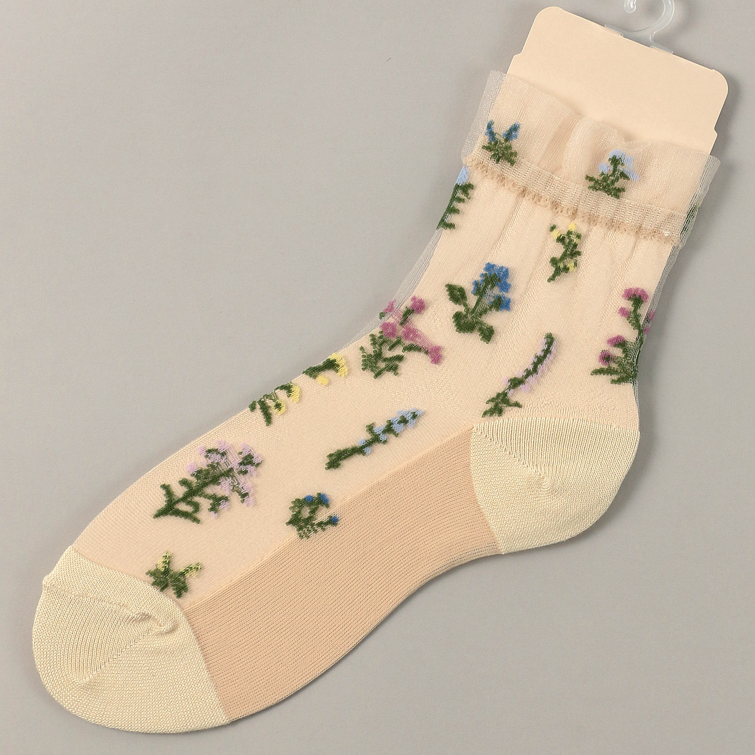 シースルーソックス クルー丈 花草柄 - 画像3