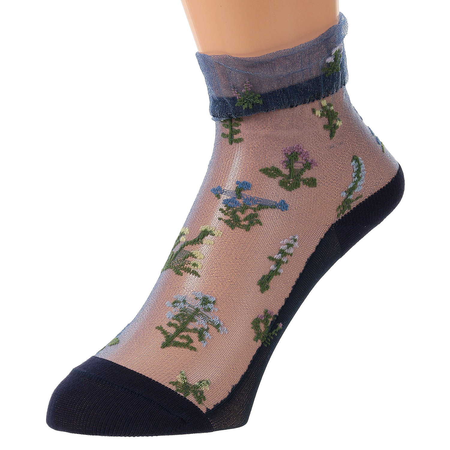 シースルーソックス クルー丈 花草柄 - 画像7