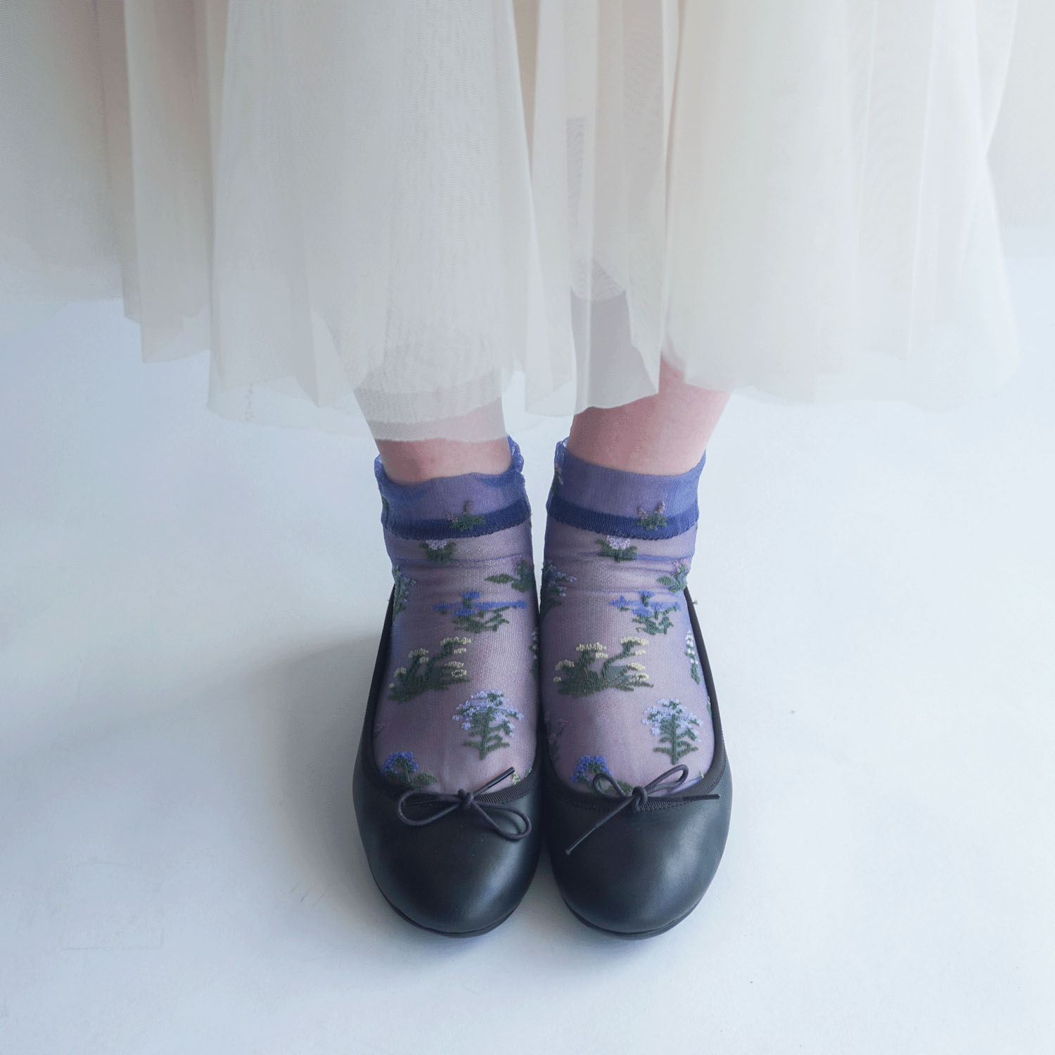 シースルーソックス クルー丈 花草柄 - 画像10