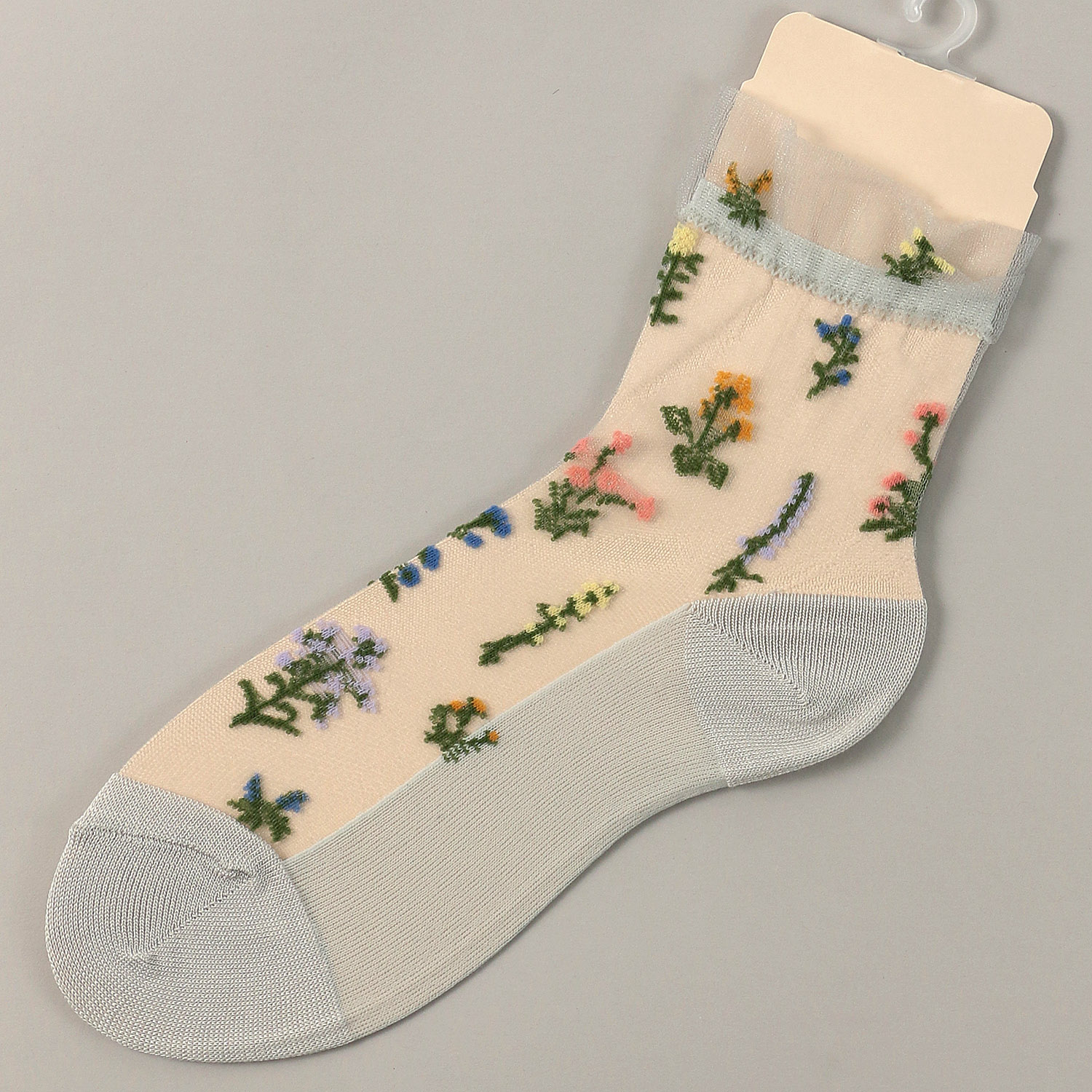 シースルーソックス クルー丈 花草柄