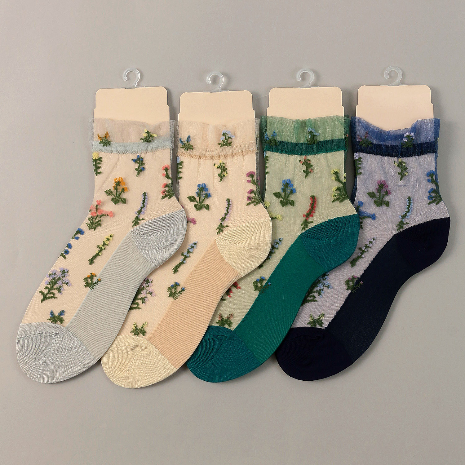 【26SS先行予約】 シースルーソックス クルー丈 花草柄 - 画像1