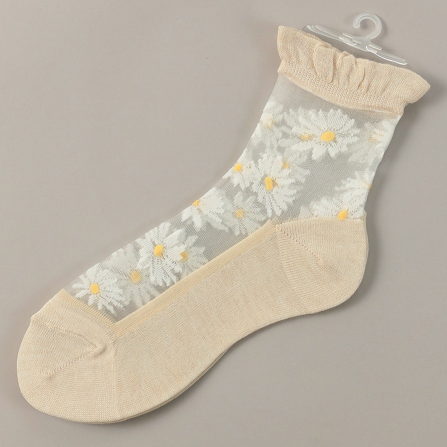 シースルーソックス クルー丈 マーガレット花束柄 - 画像3