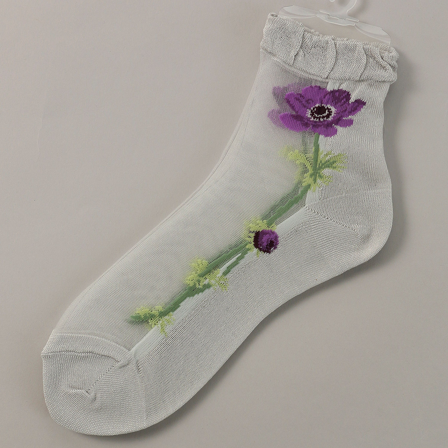 【26SS先行予約】 シースルーソックス クルー丈 大寸（24－26cm） アネモネ柄 靴下 - 画像2