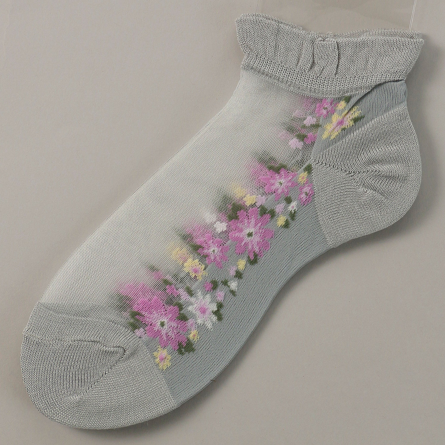 シースルーソックス ショート丈 ライン花柄