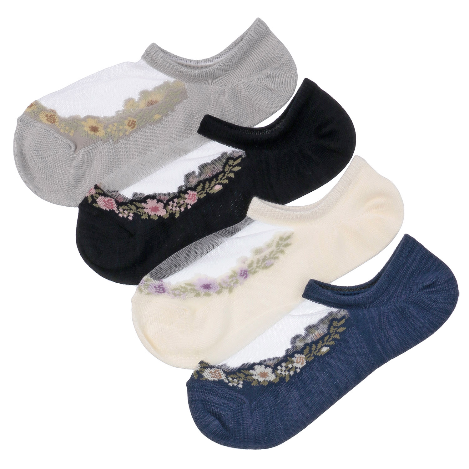 【先行予約】シースルーソックス  カバーソックス  花草柄