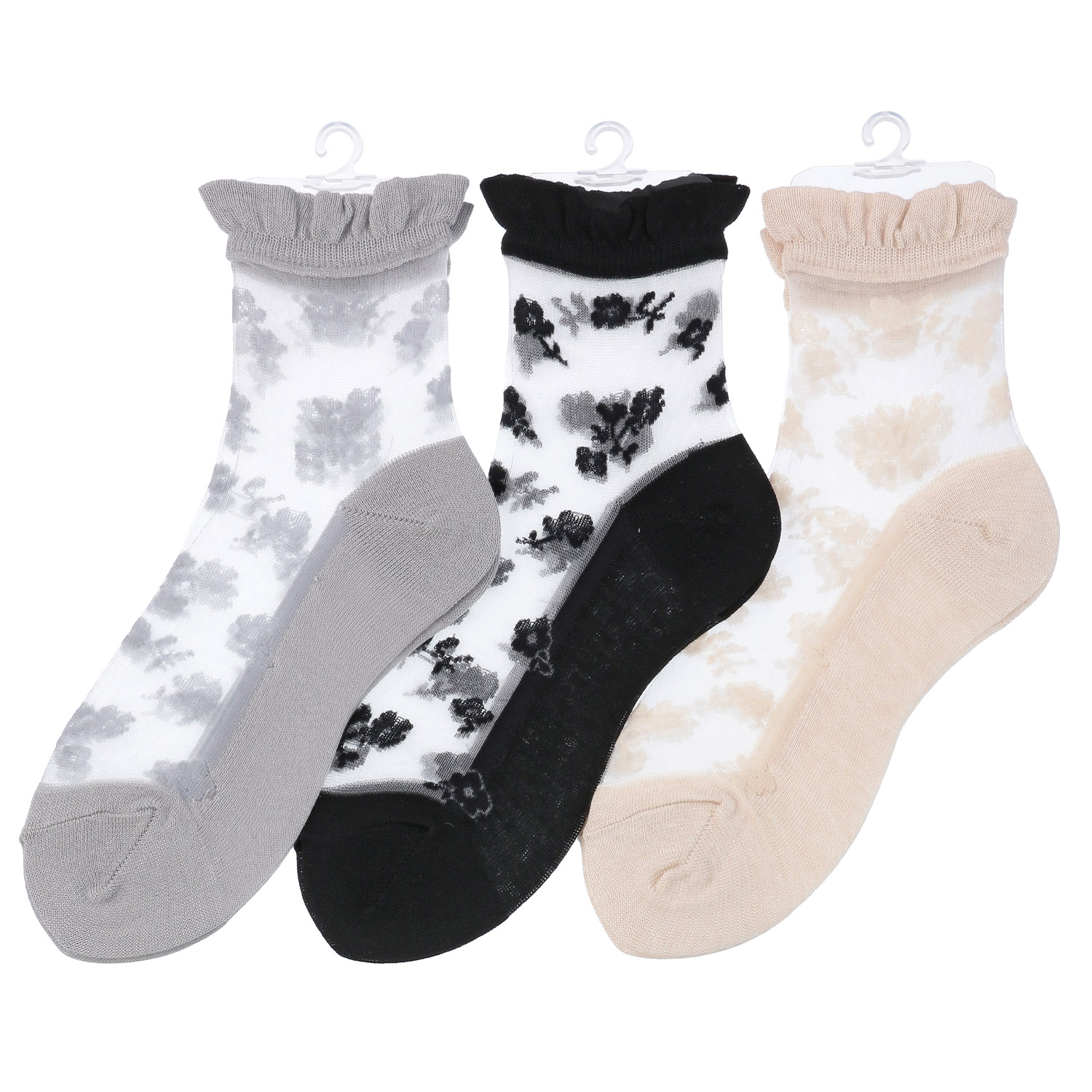 【26SS先行予約】 シースルーソックス クルー丈 モノトーン花柄 - 画像1