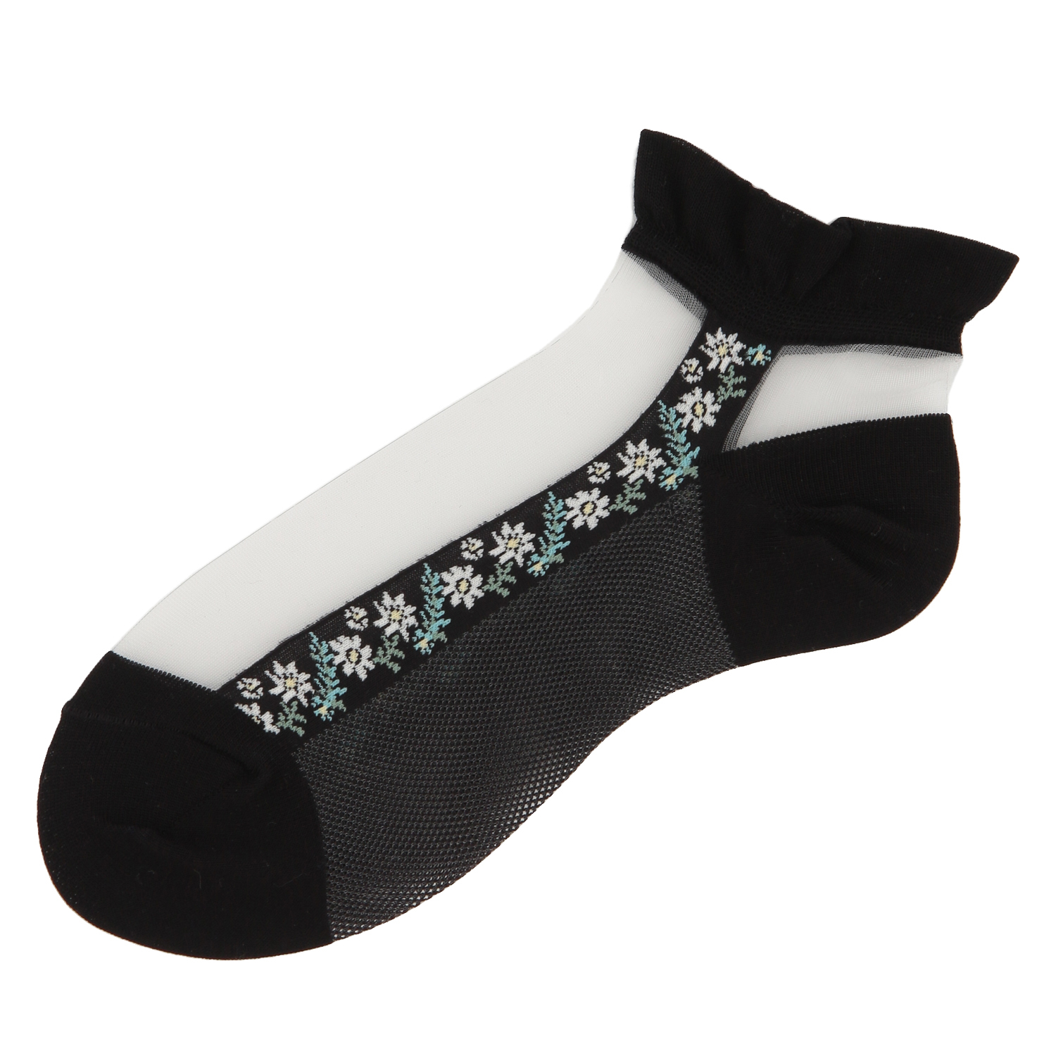 シースルーソックス  ショート丈 ライン花柄【在庫限り】 - 画像3