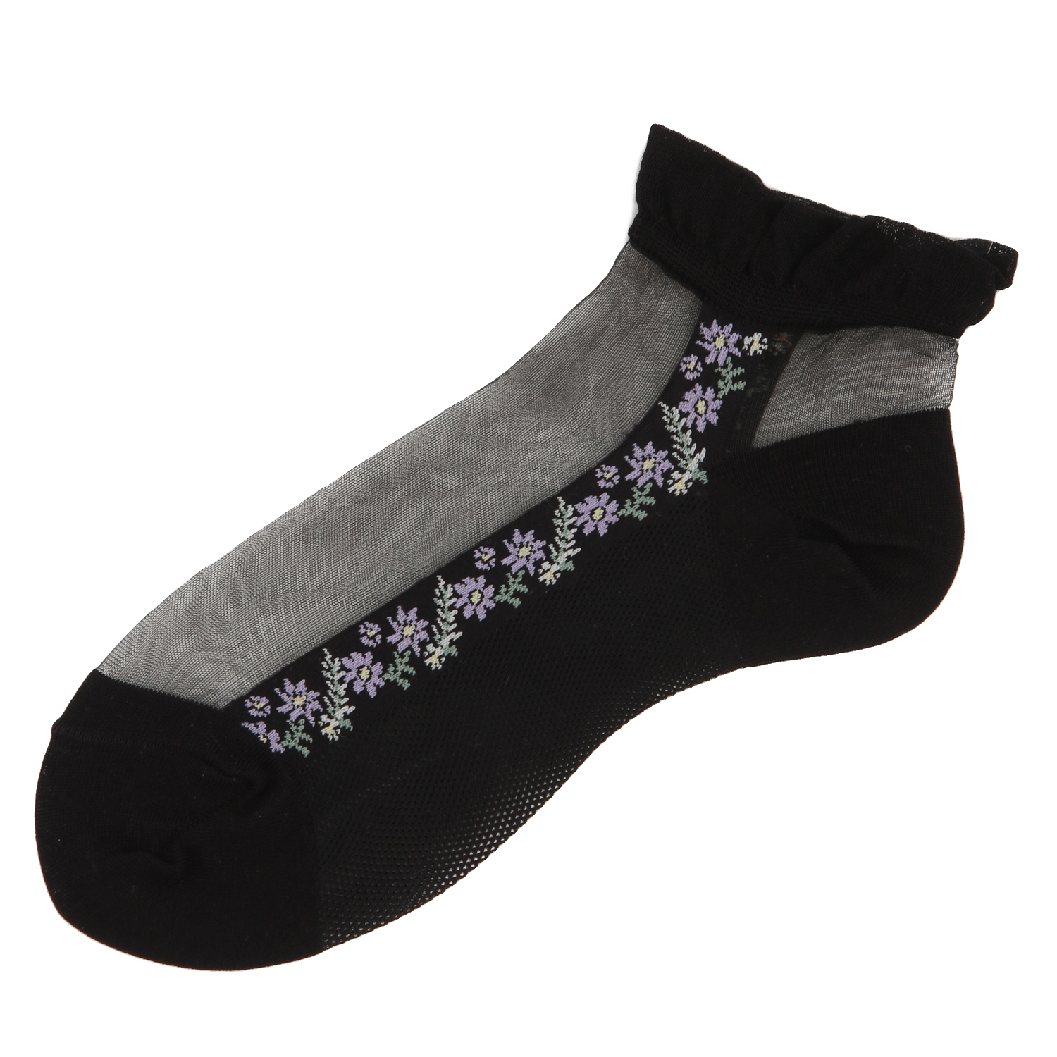 シースルーソックス  ショート丈 ライン花柄【在庫限り】 - 画像5