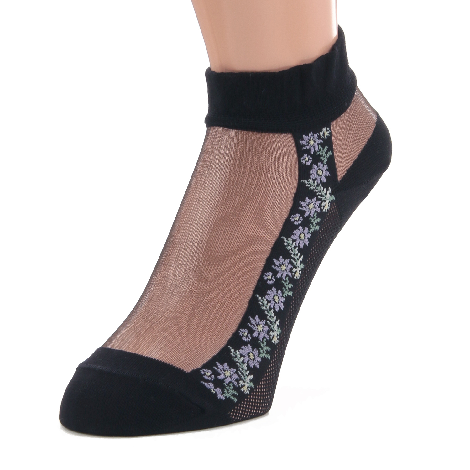 シースルーソックス  ショート丈 ライン花柄【在庫限り】 - 画像6