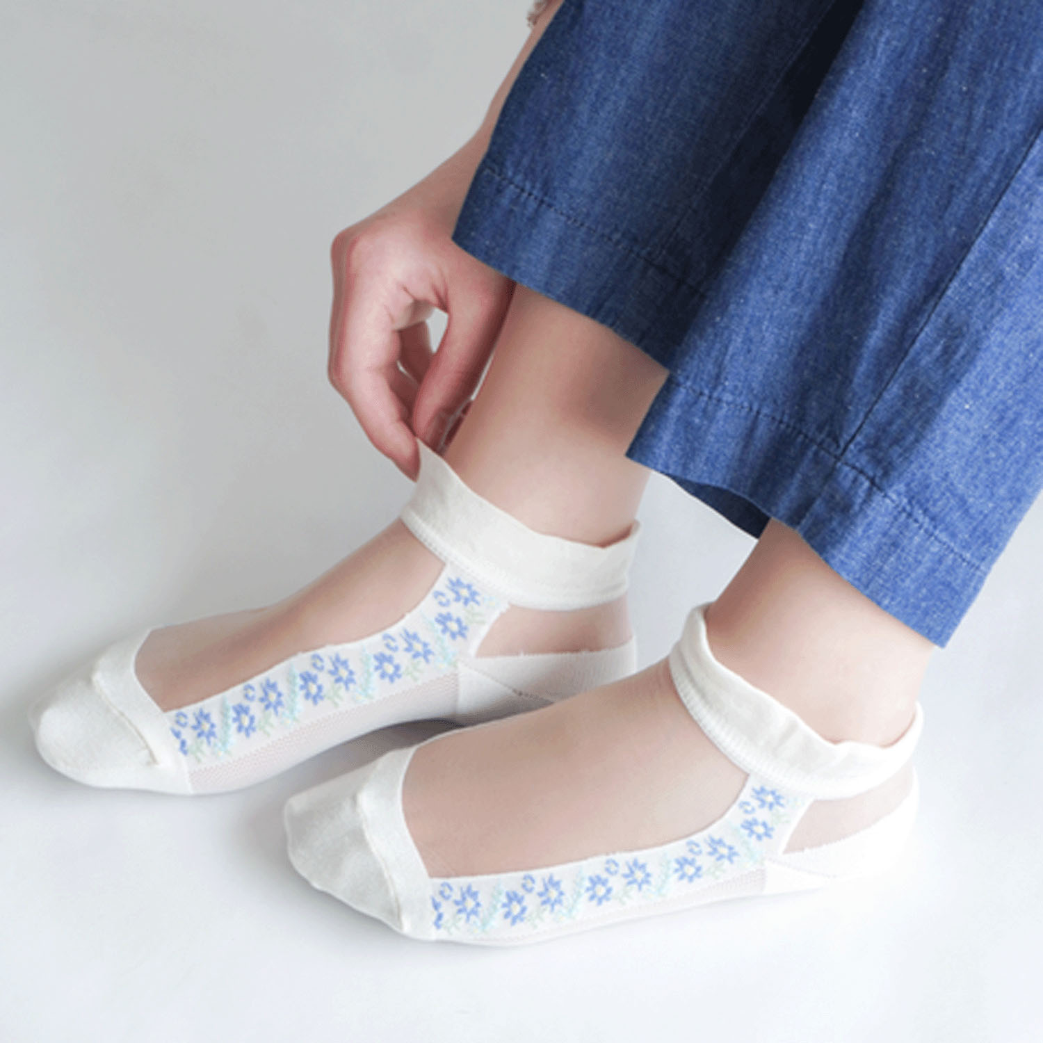 シースルーソックス  ショート丈 ライン花柄【在庫限り】 - 画像9