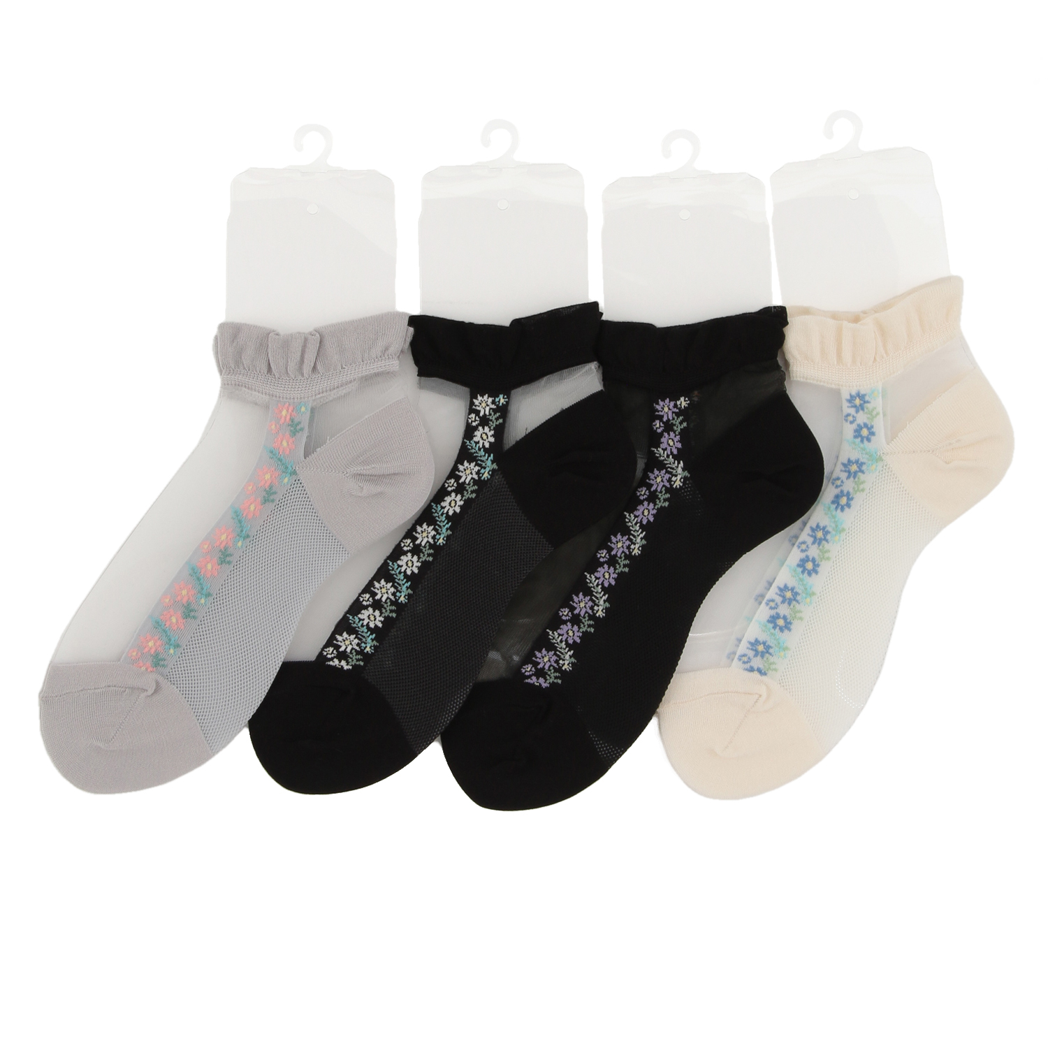 シースルーソックス  ショート丈 ライン花柄【在庫限り】