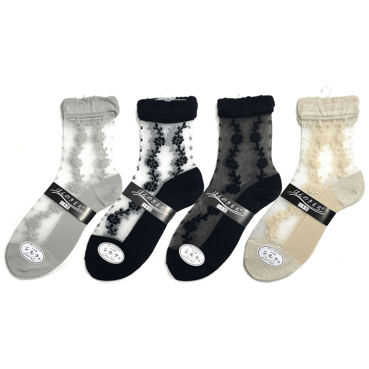 ミドルゲージシースルーソックス エレガント花 - 画像1