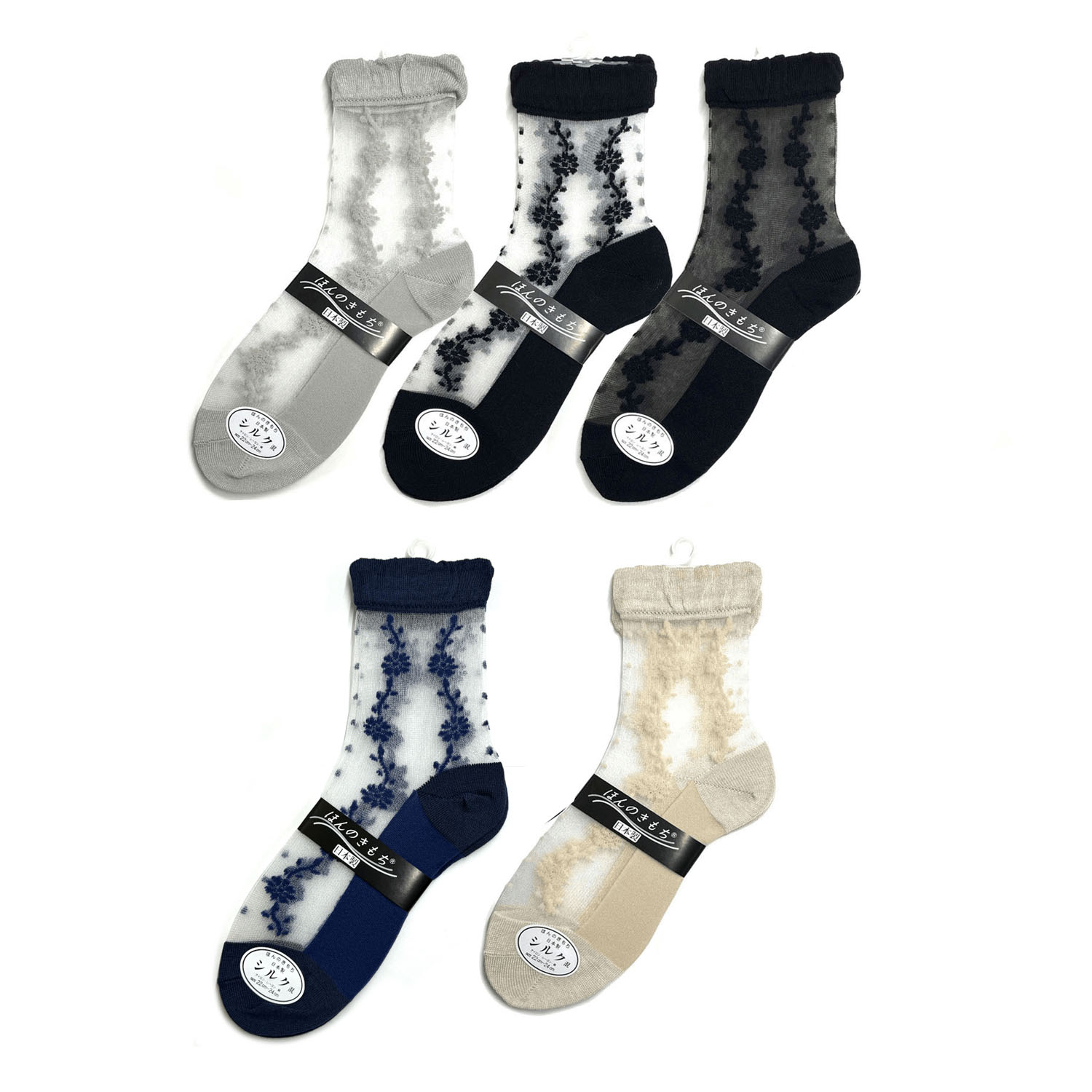 ミドルゲージシースルーソックス エレガント花 - 画像1