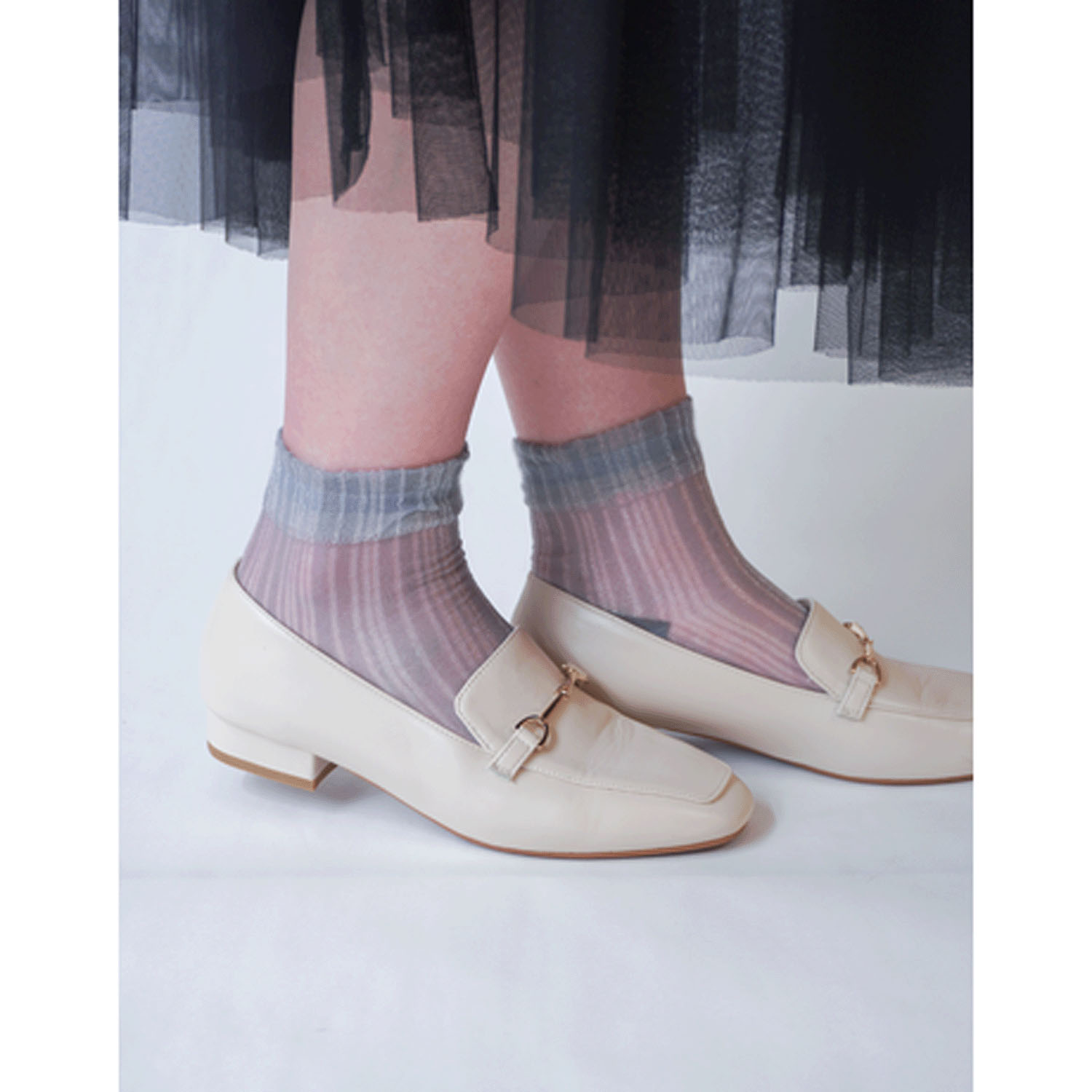 【ネイビーのみ】やわらかナイロン シースルーソックス  ストライプ柄【在庫限り】 - 画像5