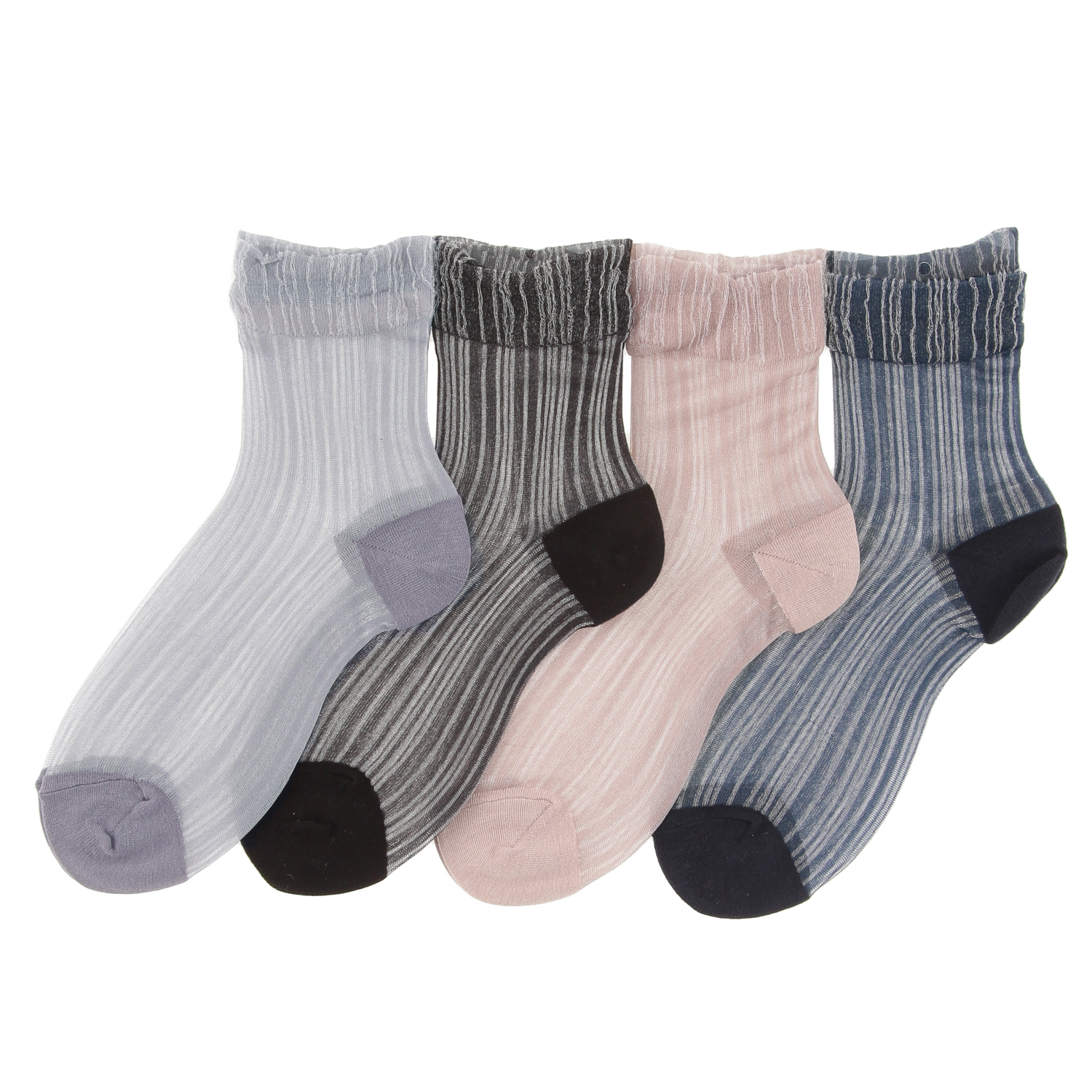 【ネイビーのみ】やわらかナイロン シースルーソックス  ストライプ柄【在庫限り】 - 画像1