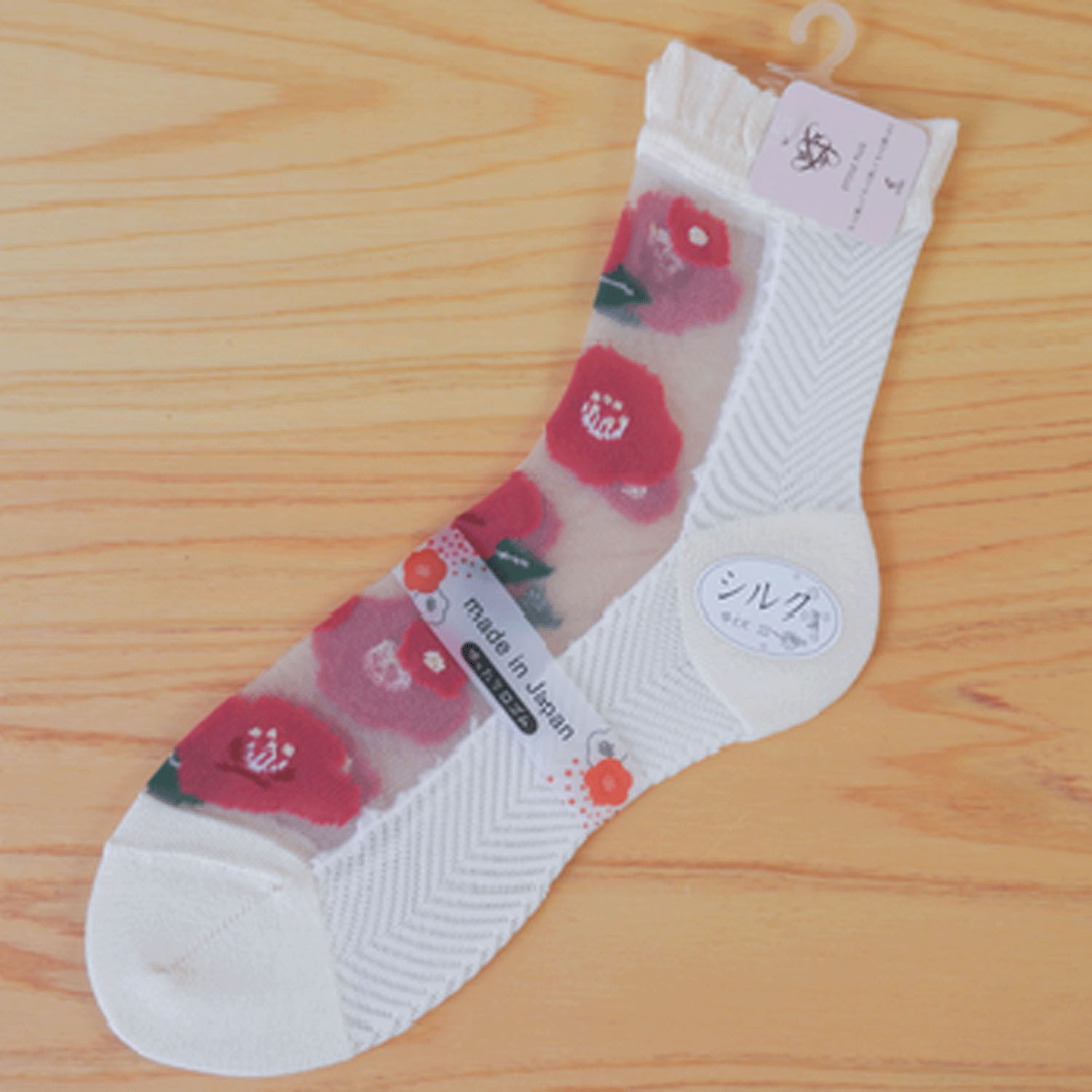 25SS新シリーズ シースルーソックス 和モダン 椿柄【在庫限り】 - 画像3