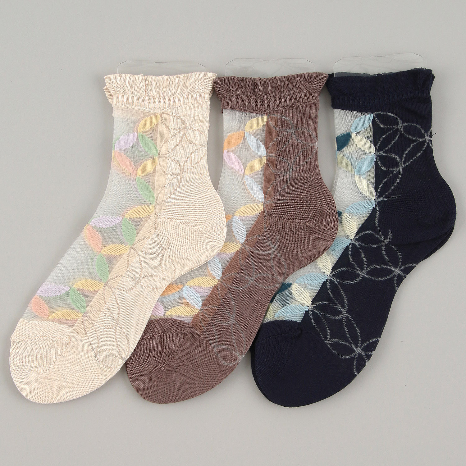 【モカブラウンのみ】25SS新シリーズ シースルーソックス 和モダン 七宝柄【在庫限り】 - 画像2