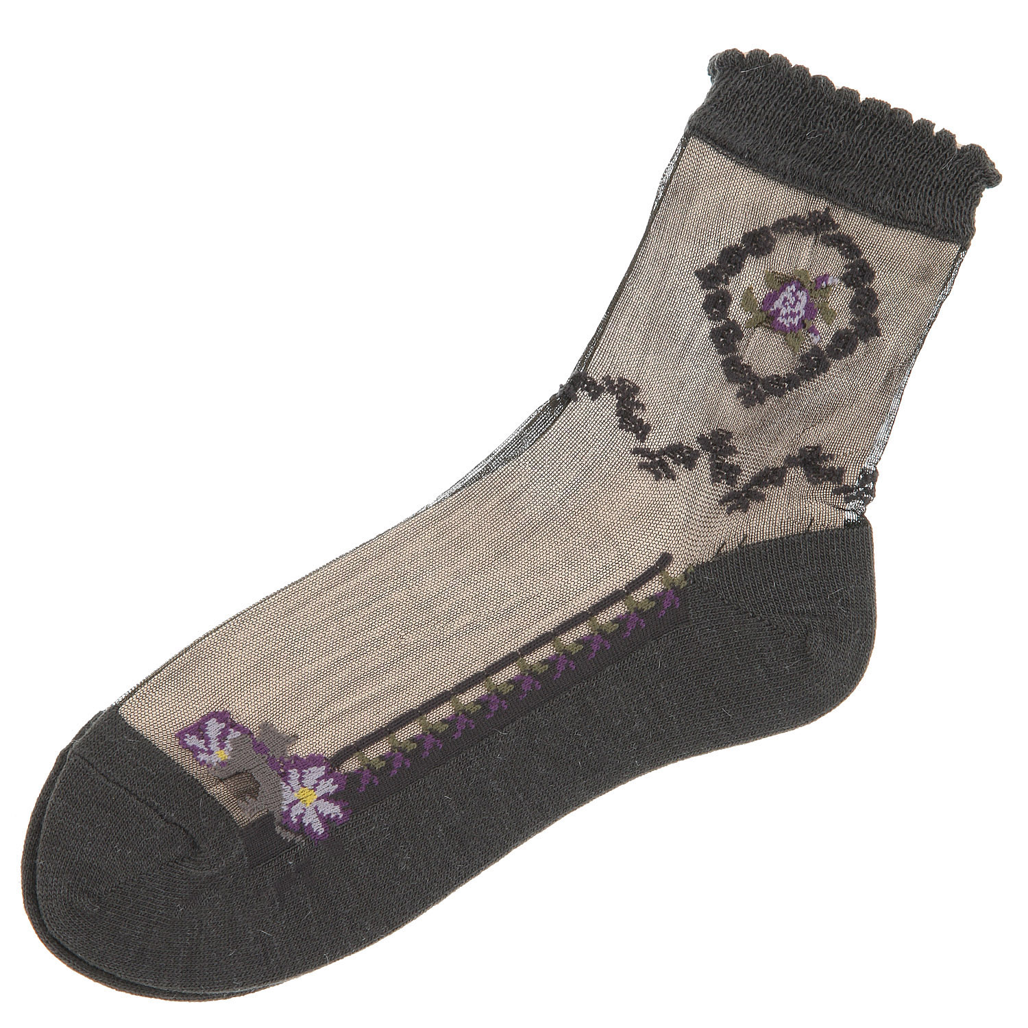 シースルーソックス アンゴラ混 バラとネコ【在庫限り】 - 画像1