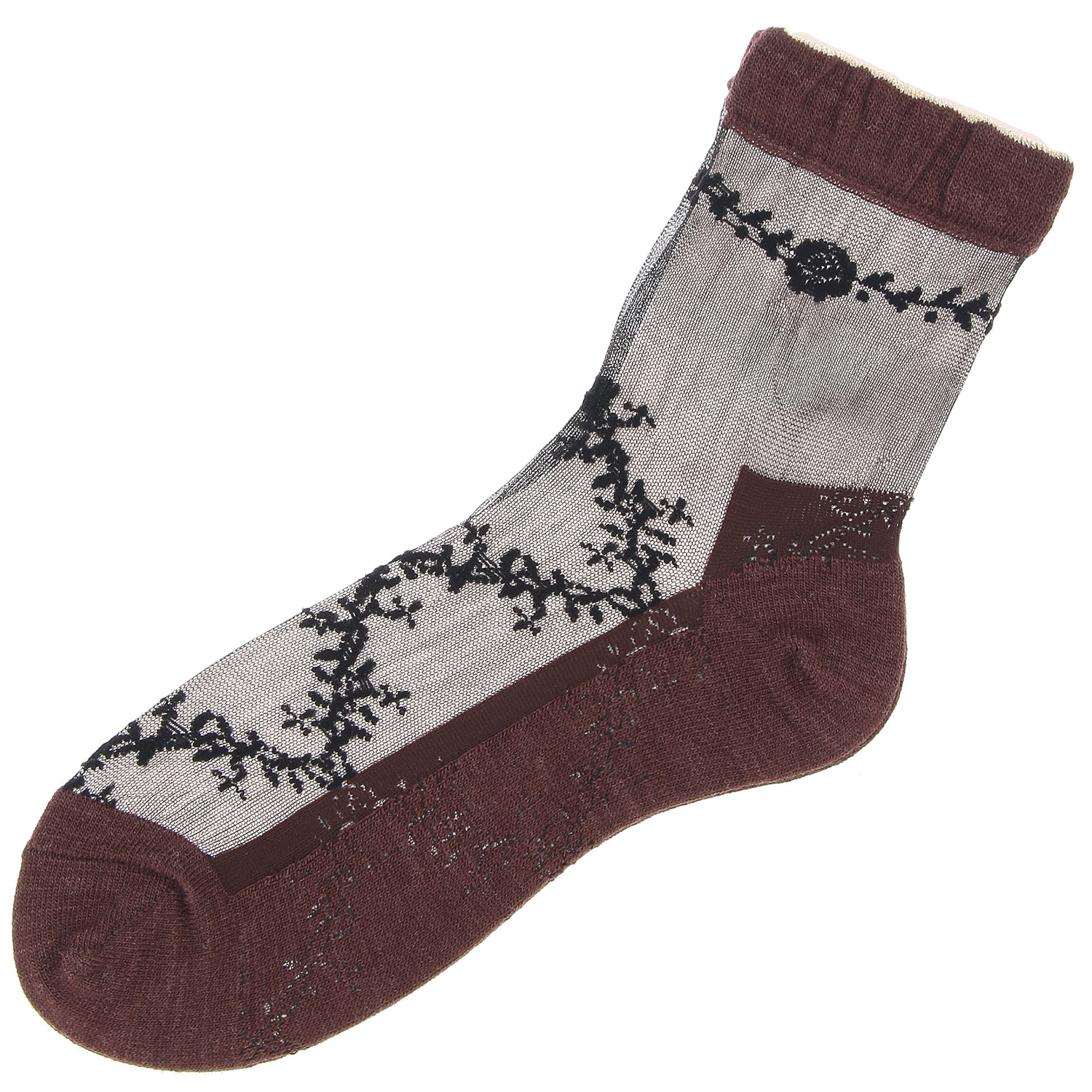 シースルーソックス カシミヤ混 ツタ柄【在庫限り】