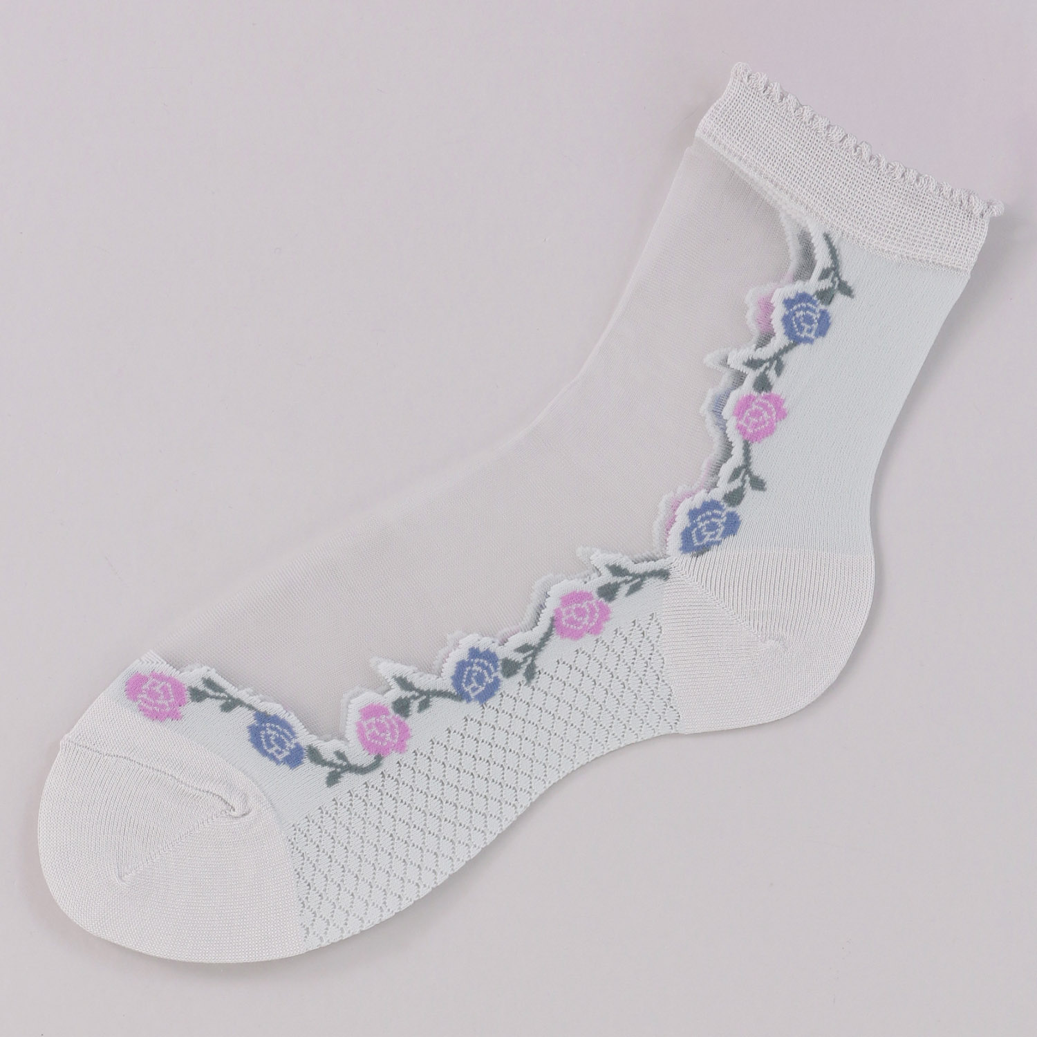 シースルーソックス ほんのきもち ハイゲージ シルク混 2色バラ柄 靴下【在庫限り】 - 画像2