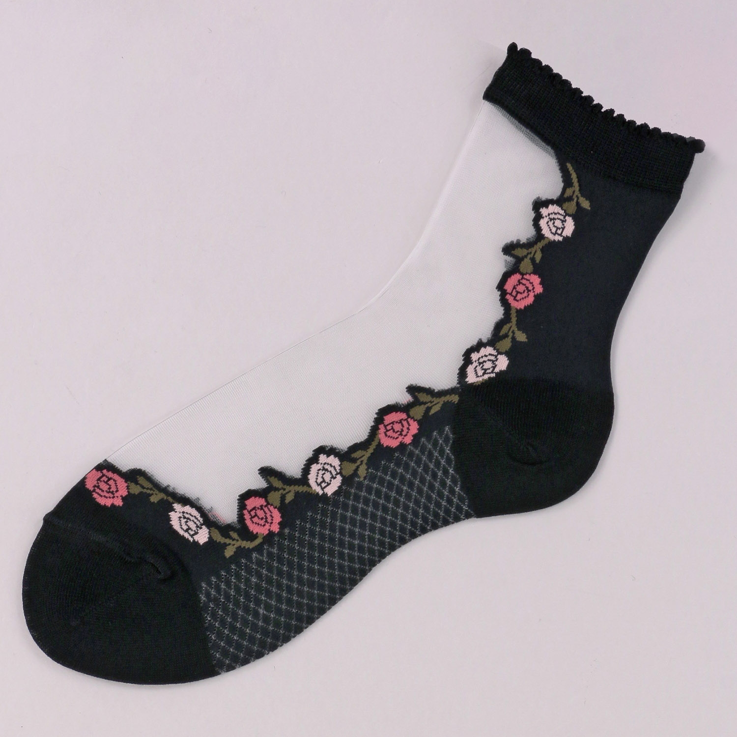 シースルーソックス ほんのきもち ハイゲージ シルク混 2色バラ柄 靴下【在庫限り】 - 画像3
