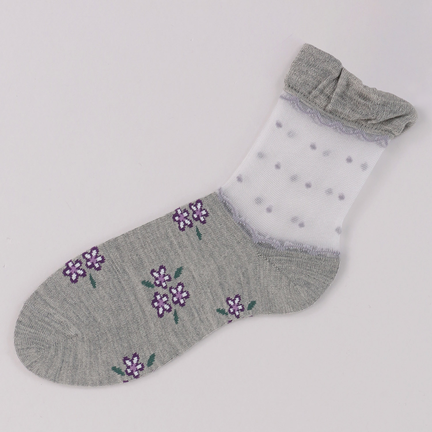 シースルーソックス ほんのきもち 毛混 フラワー柄  靴下【在庫限り】 - 画像2