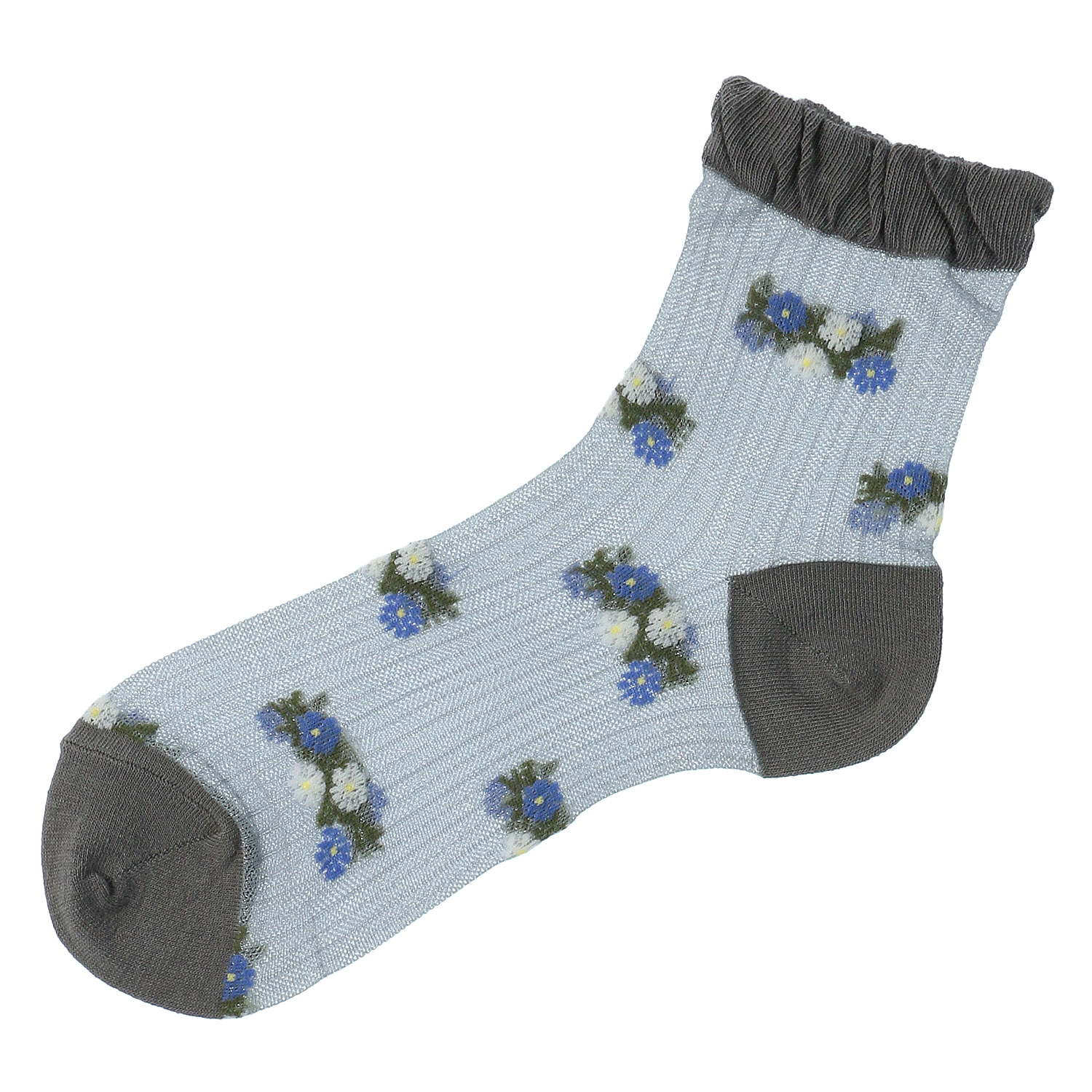 やわらかナイロン シースルーソックス  ストライプお花柄【在庫限り】 - 画像2