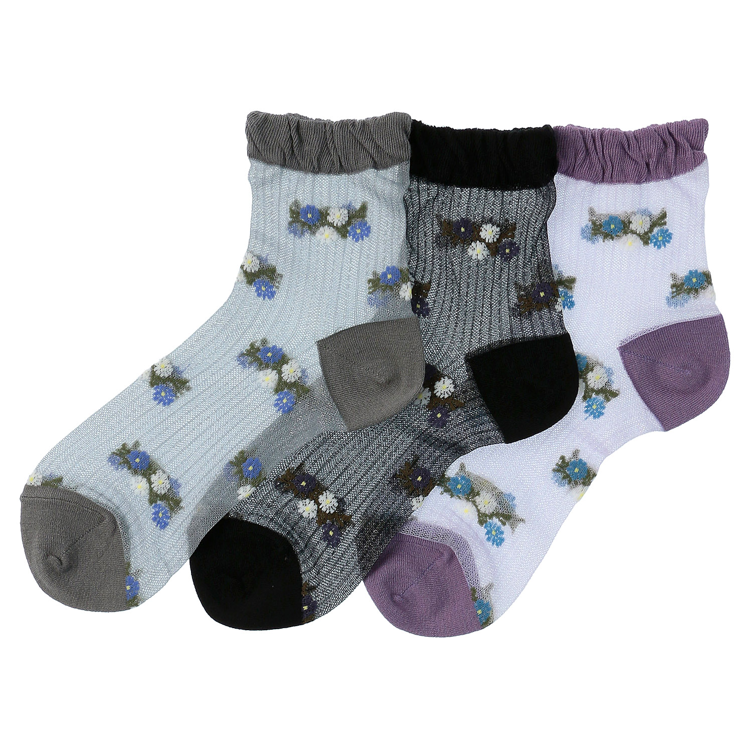 やわらかナイロン シースルーソックス  ストライプお花柄【在庫限り】 - 画像1