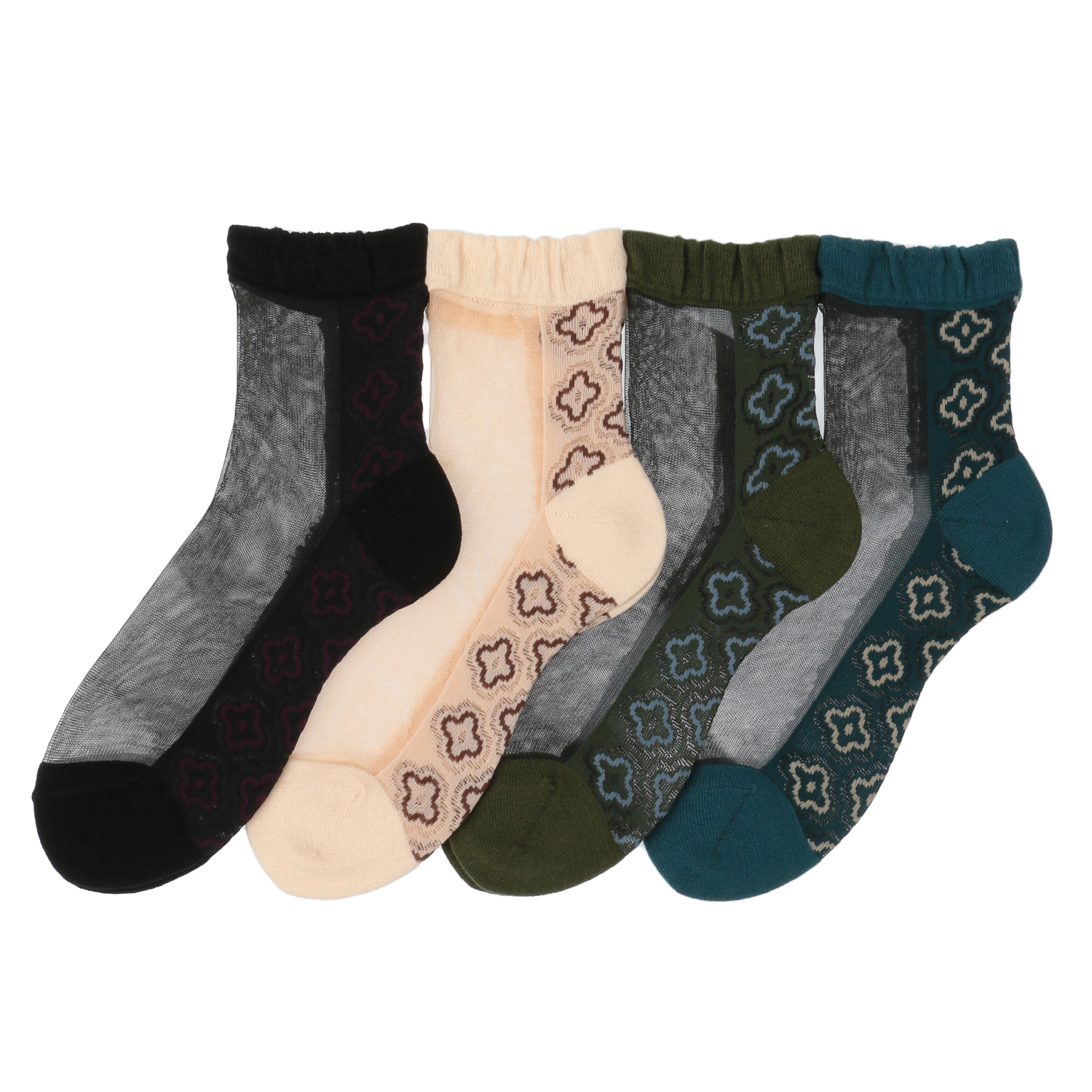 シースルーソックス カシミヤ混 幾何学柄