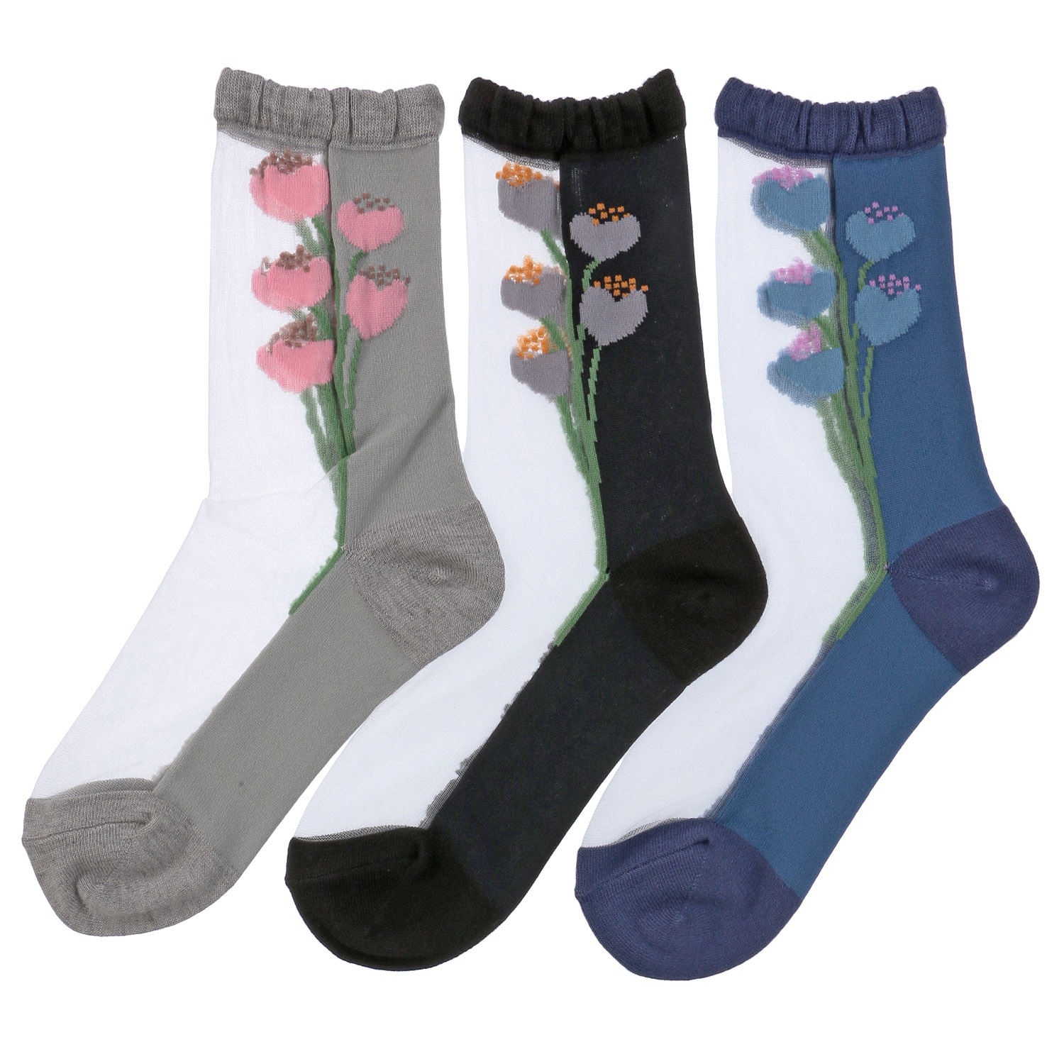 北欧調  お花柄 シースルーソックス - 画像2