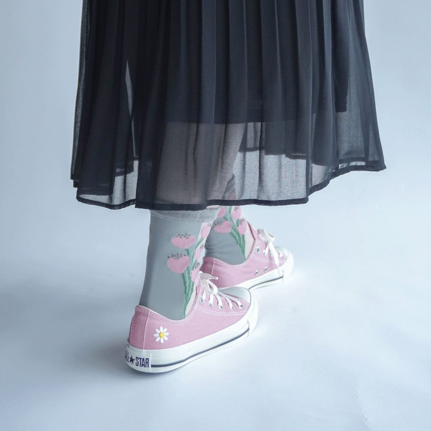 北欧調  お花柄 シースルーソックス - 画像9