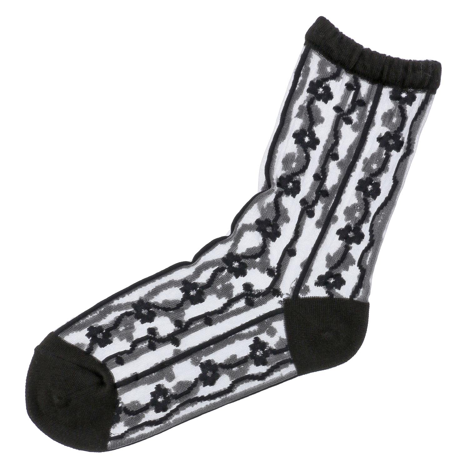 北欧調  お花 ストライプ柄 シースルーソックス - 画像3