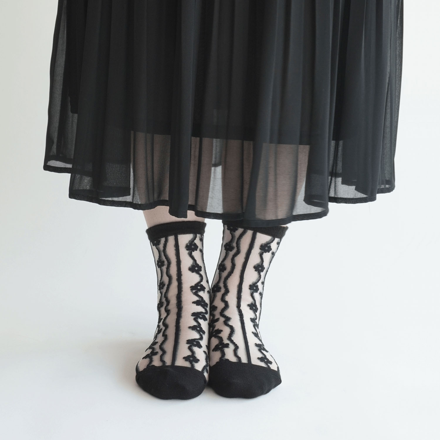 北欧調  お花 ストライプ柄 シースルーソックス - 画像4