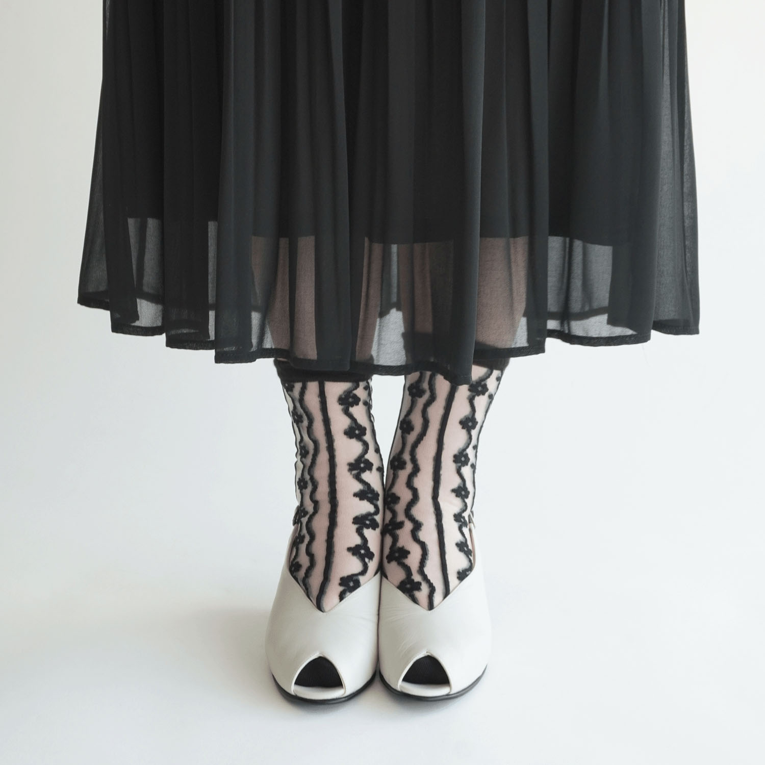 北欧調  お花 ストライプ柄 シースルーソックス - 画像7