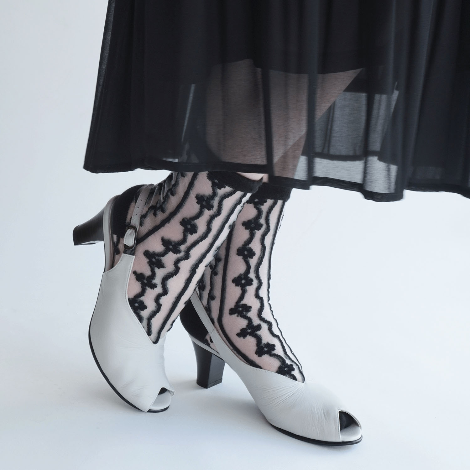 北欧調  お花 ストライプ柄 シースルーソックス - 画像8