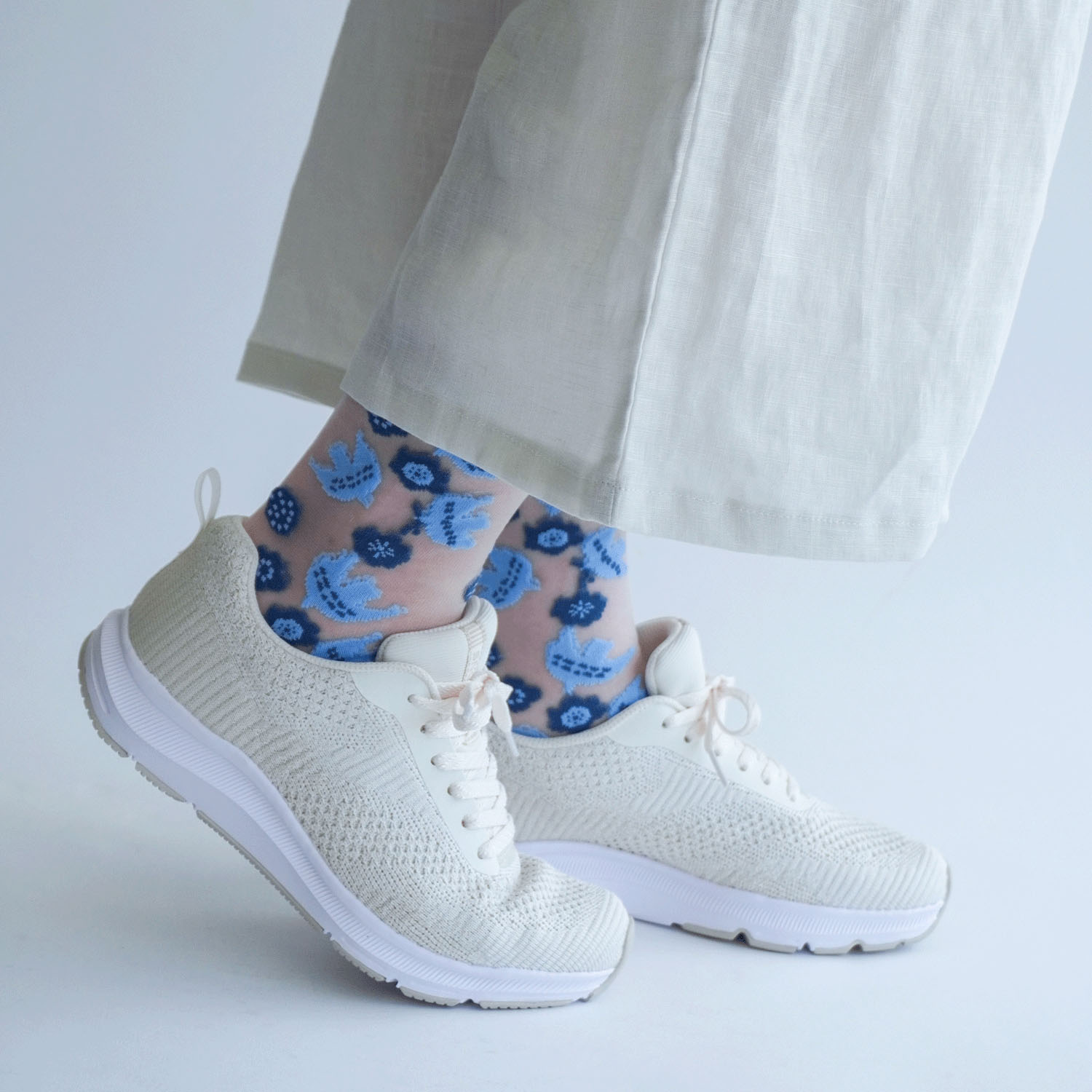 北欧調  鳥とお花総柄 シースルーソックス - 画像23