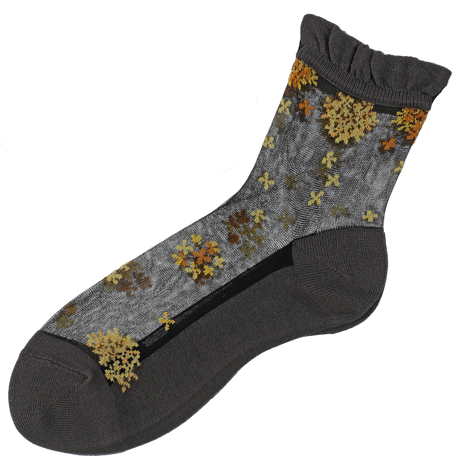 シースルーソックス クルー丈 シルク混 小花柄【在庫限り】 - 画像1