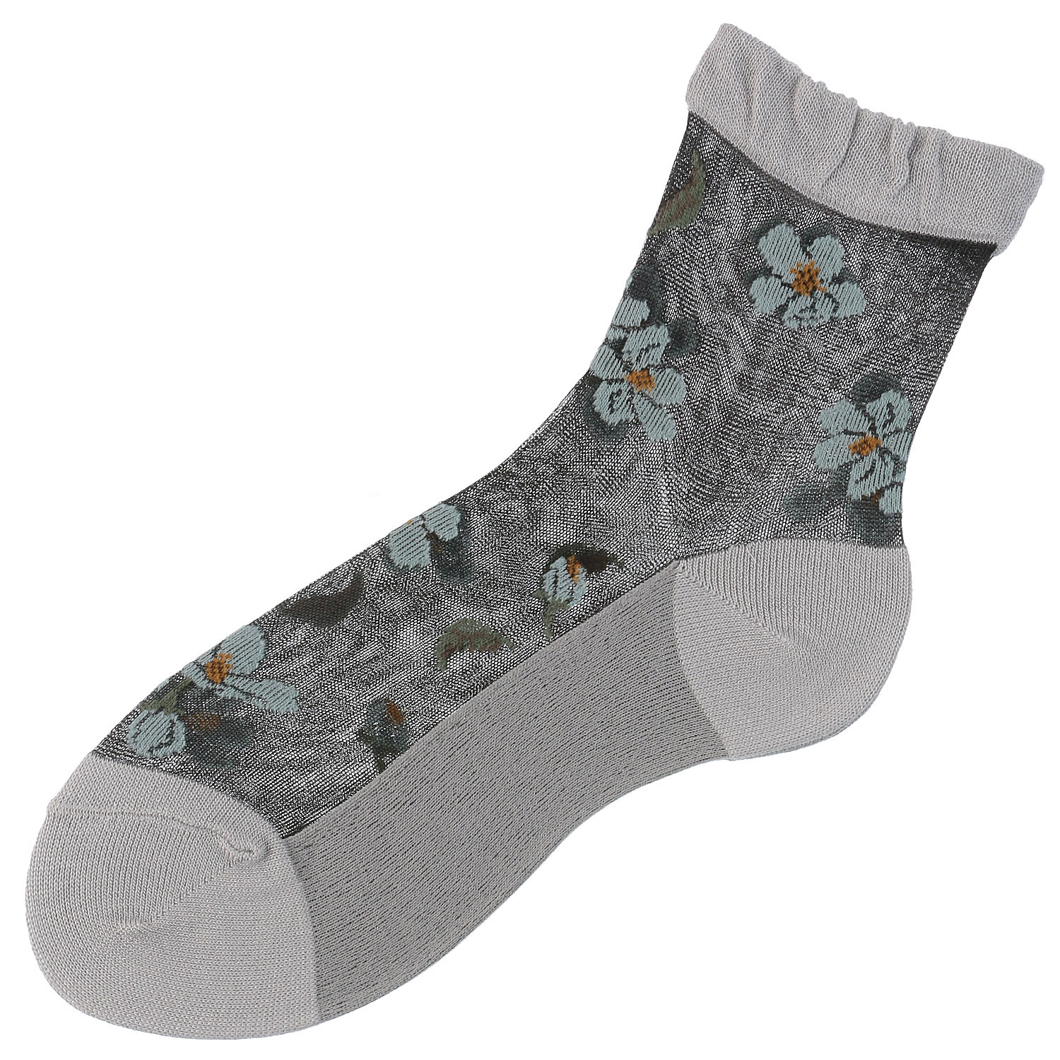 シースルーソックス クルー丈 シルク混 草花柄【在庫限り】 - 画像1