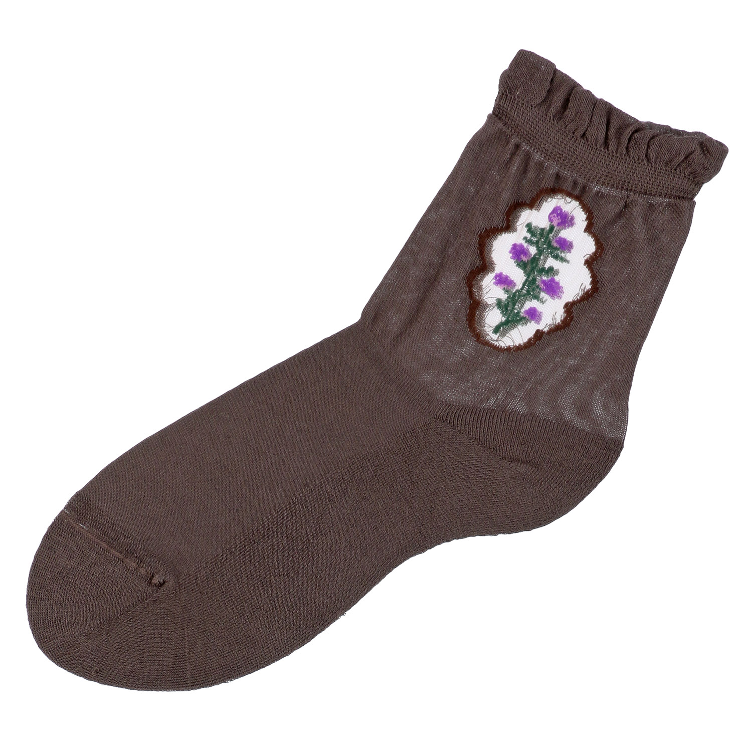 シースルーソックス クルー丈 シルク混  足底パイル くりぬきお花柄【在庫限り】