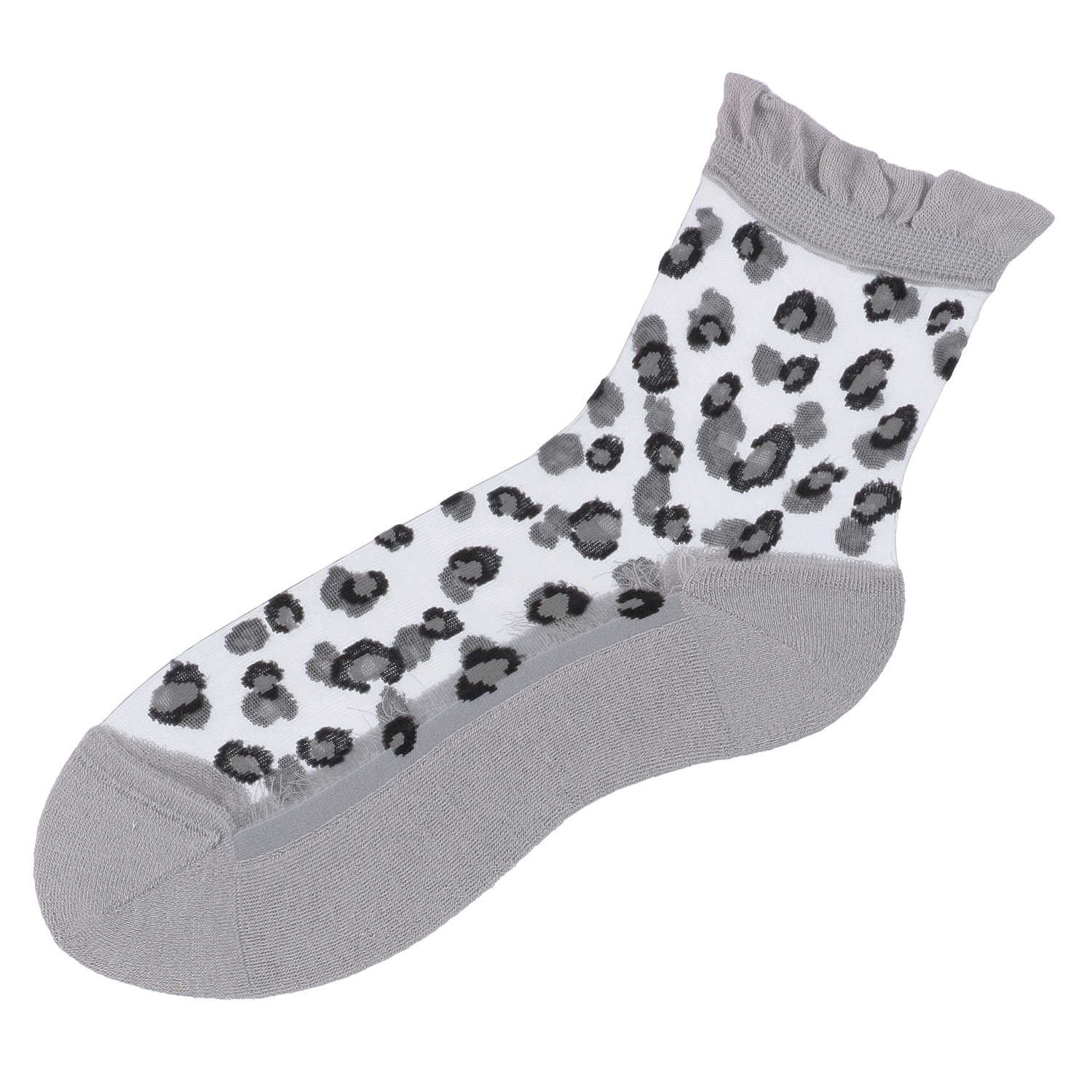シースルーソックス クルー丈 シルク混  足底パイル  ヒョウ柄【在庫限り】 - 画像1
