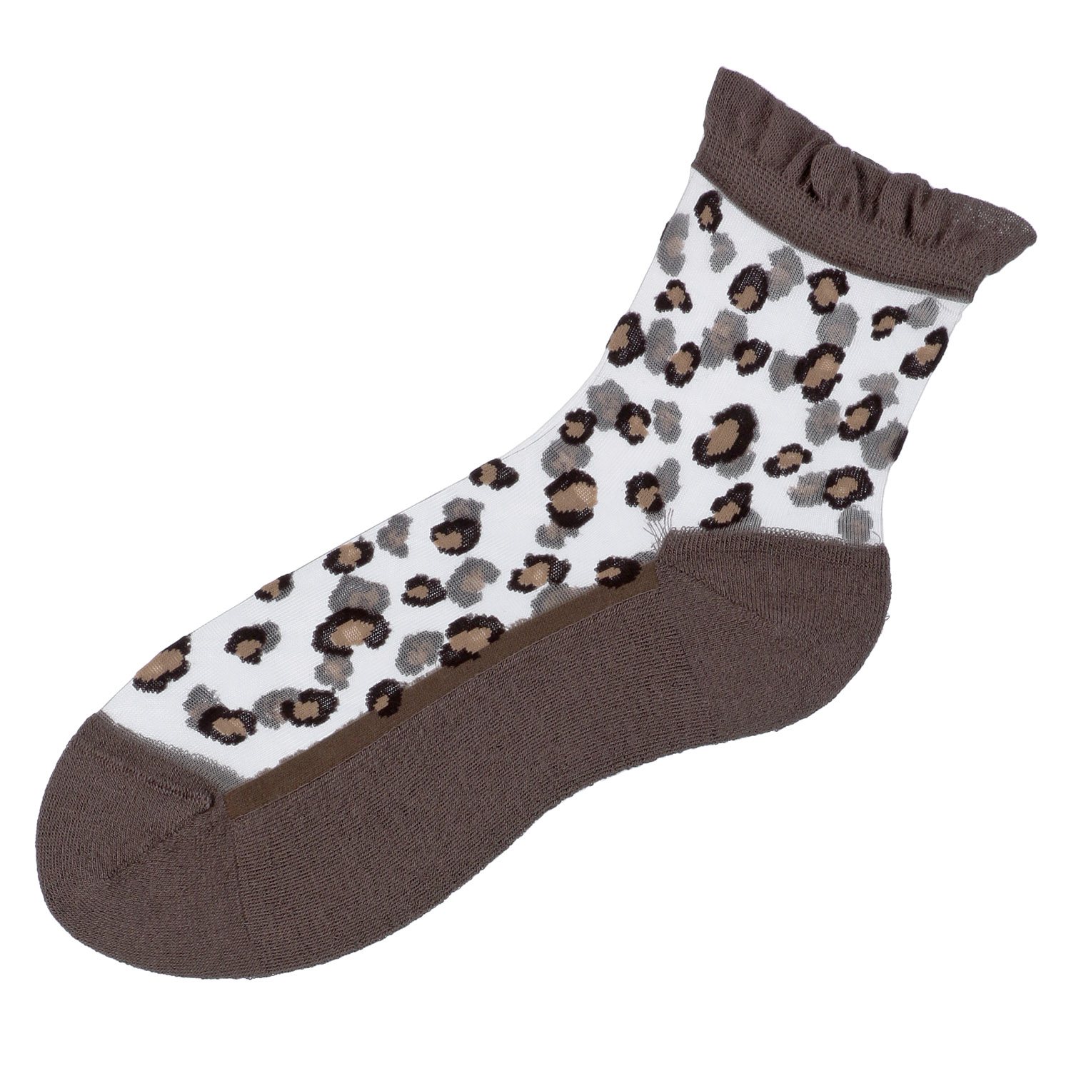 シースルーソックス クルー丈 シルク混  足底パイル  ヒョウ柄【在庫限り】