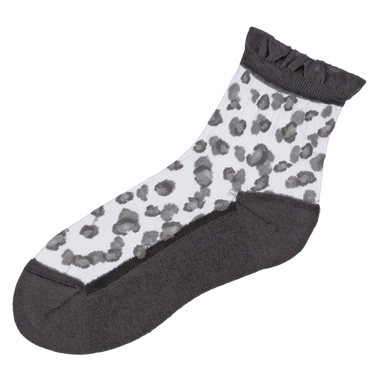 シースルーソックス クルー丈 シルク混  足底パイル  ヒョウ柄【在庫限り】