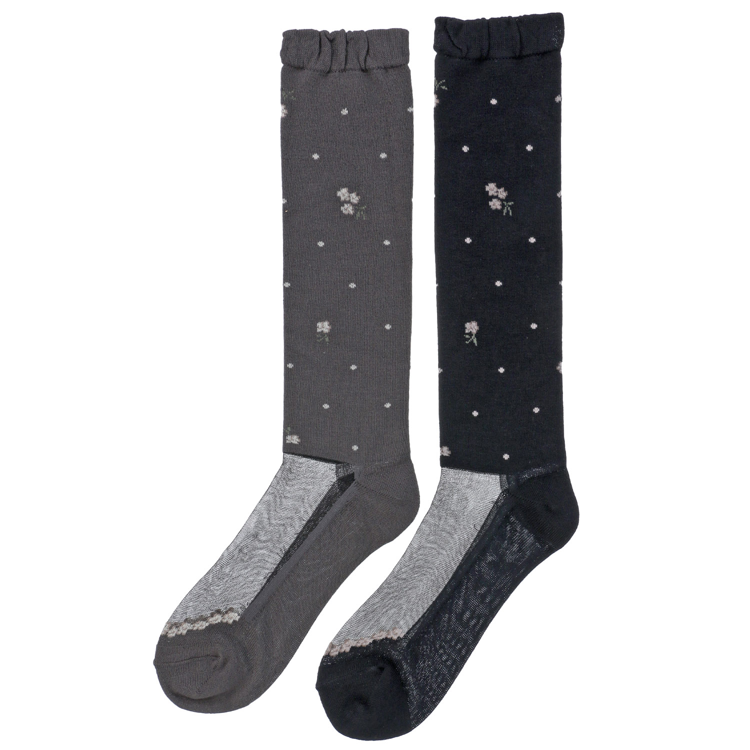 25AW新作 シースルー ハイソックス シルク混 お花柄【在庫限り】 - 画像1