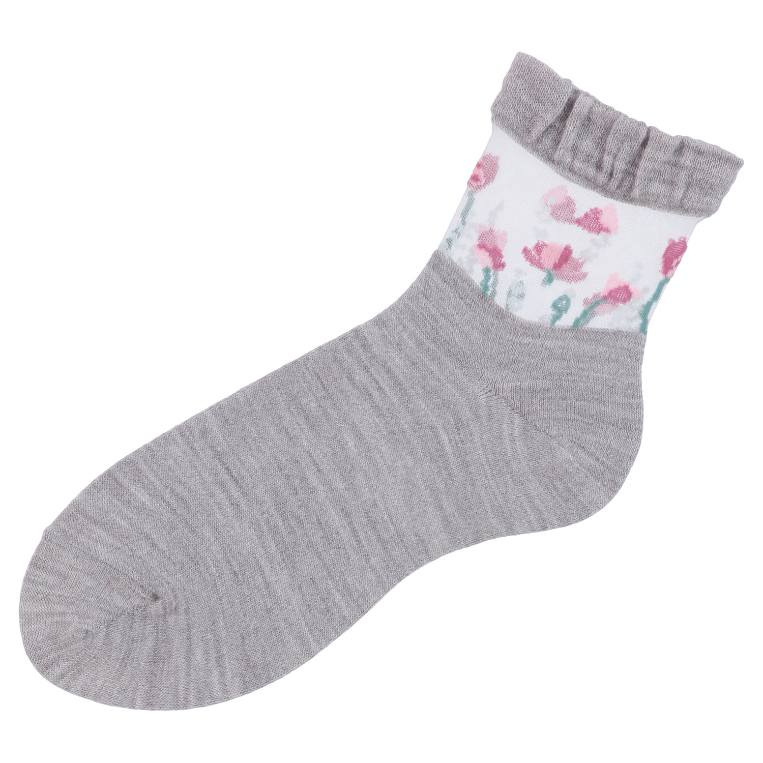25AW  シースルーソックス クルー丈 カシミヤ混 お花畑【在庫限り】 - 画像1